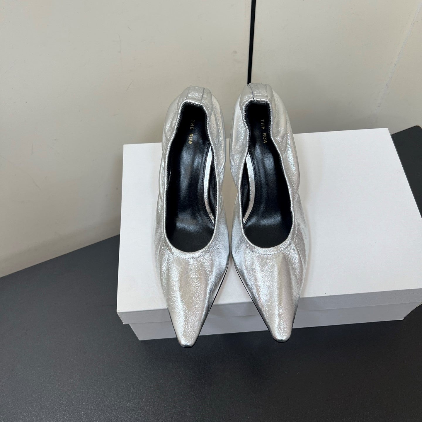 The Row Ava Gathered  Pumps 65mm Silver Metallic Calfskin 340011