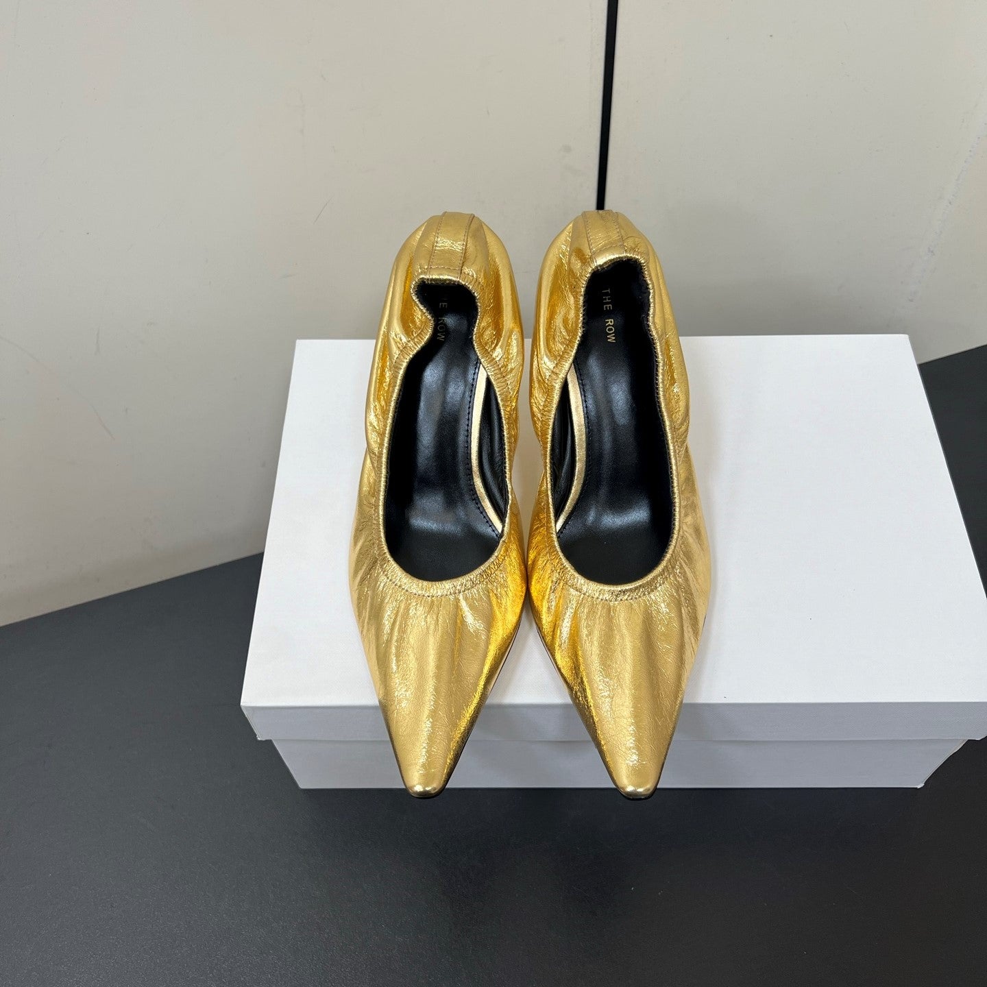 The Row Ava Gathered  Pumps 65mm Gold Metallic Calfskin 340012