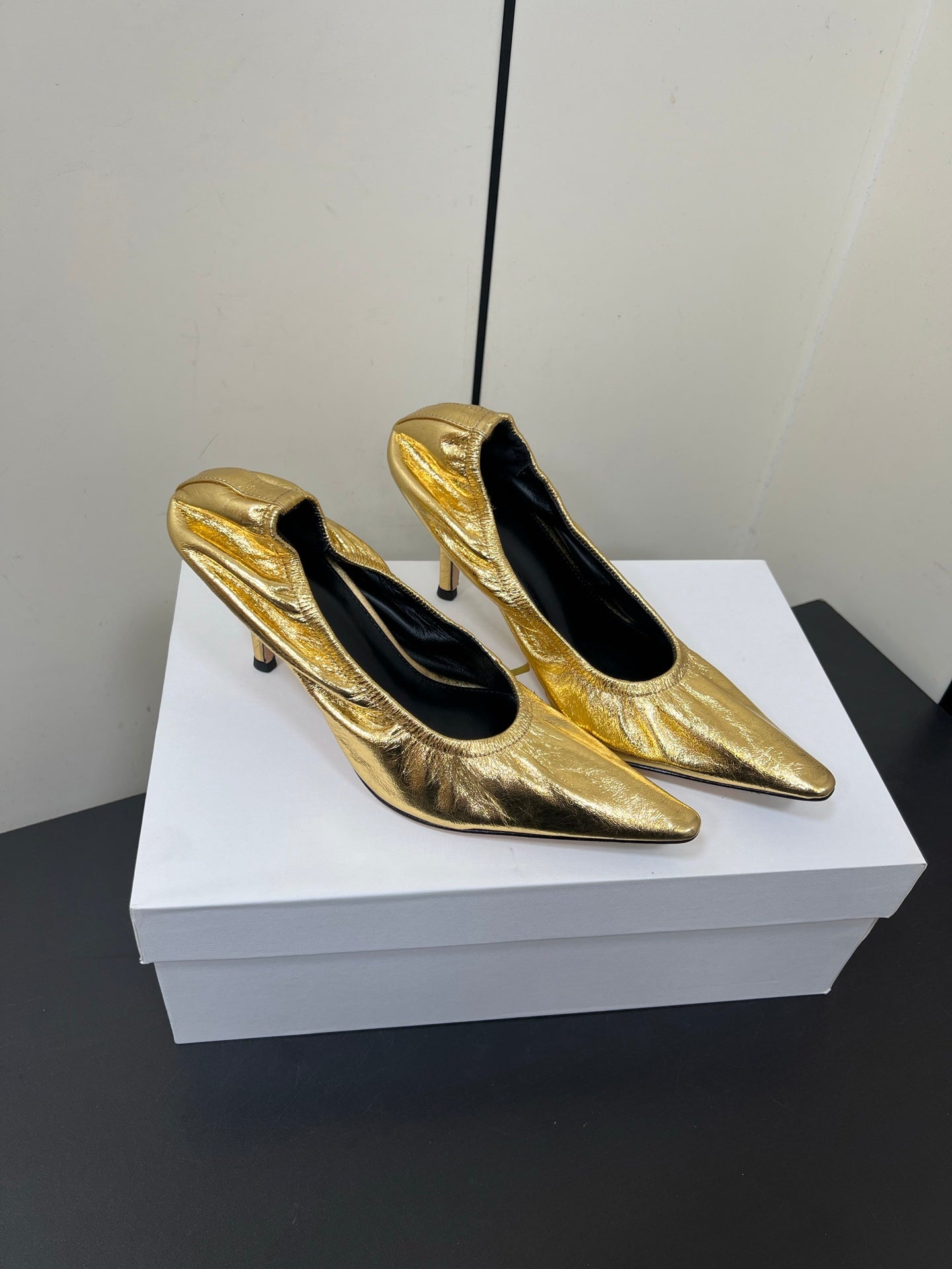 The Row Ava Gathered  Pumps 65mm Gold Metallic Calfskin 340012