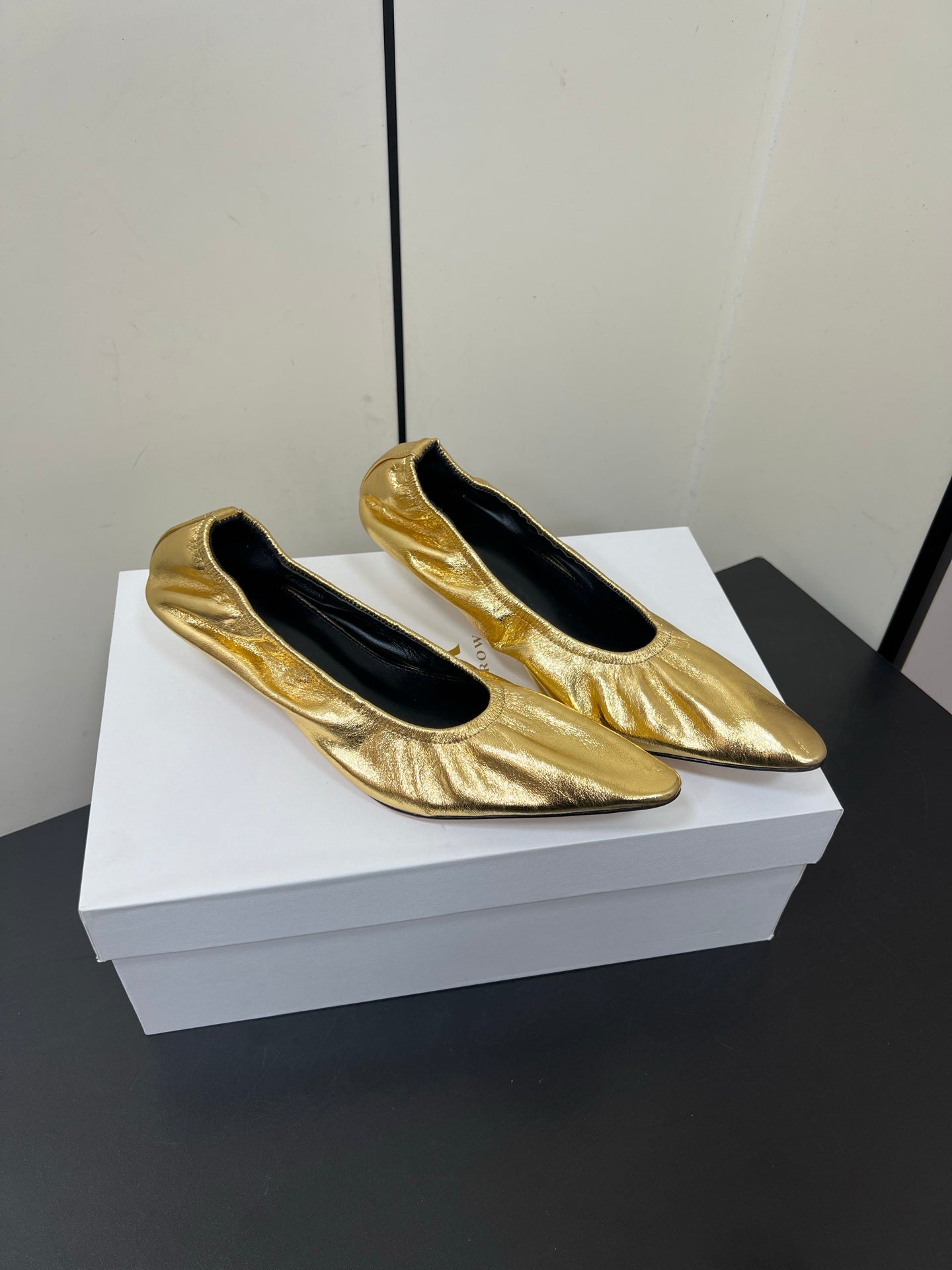 The Row Ava Gathered Leather Pumps 35mm Gold Metallic Calfskin 340014