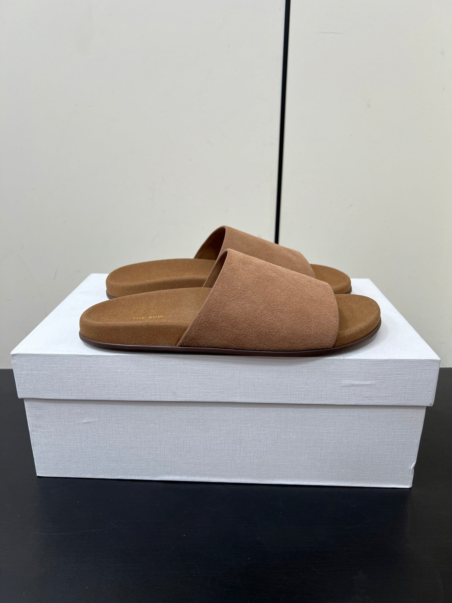 The Row Slippers In Light Brown Suede 340024