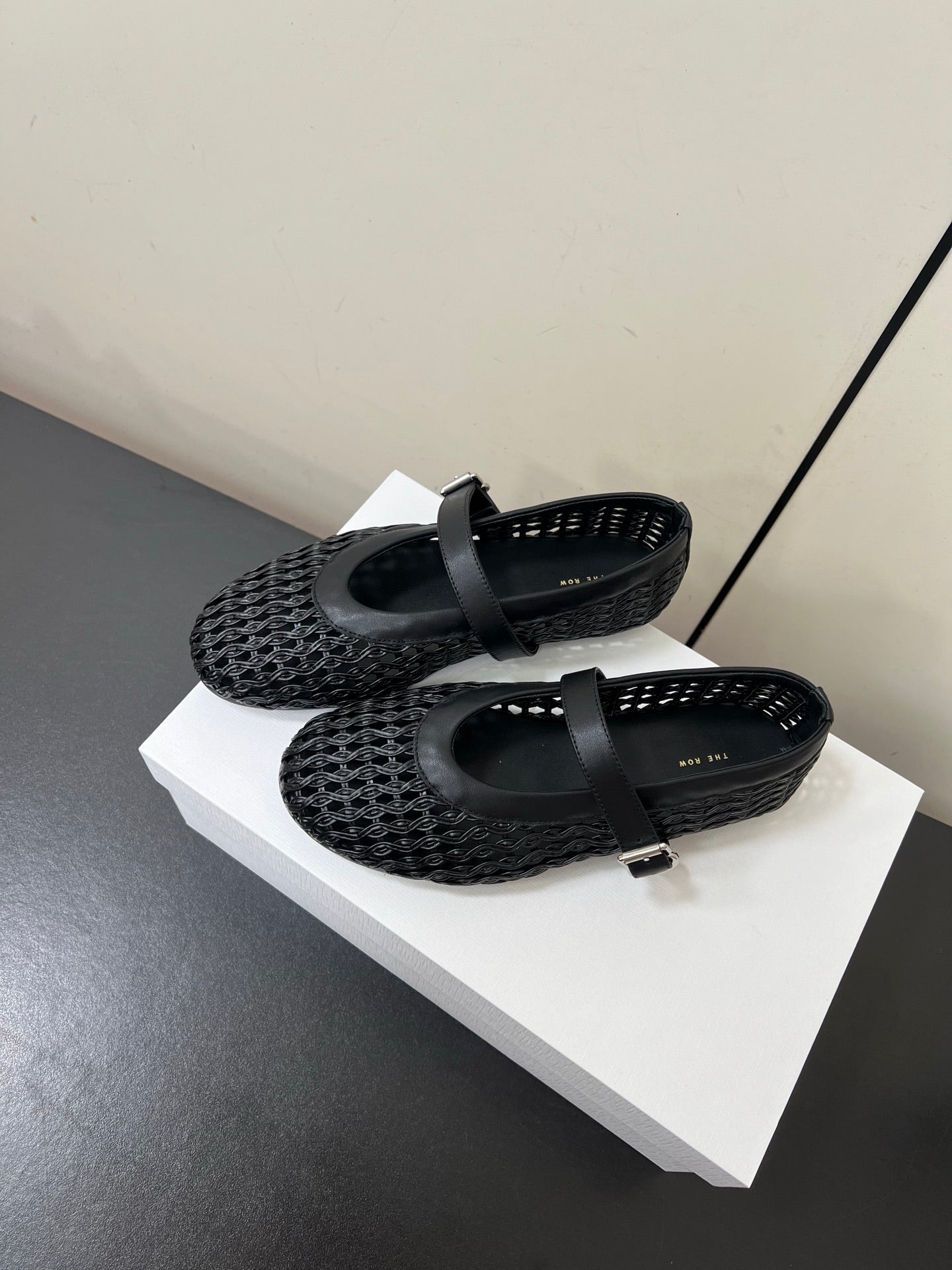 The Row 25ss Mary Jane Flat Black Mesh Cowhide 340043