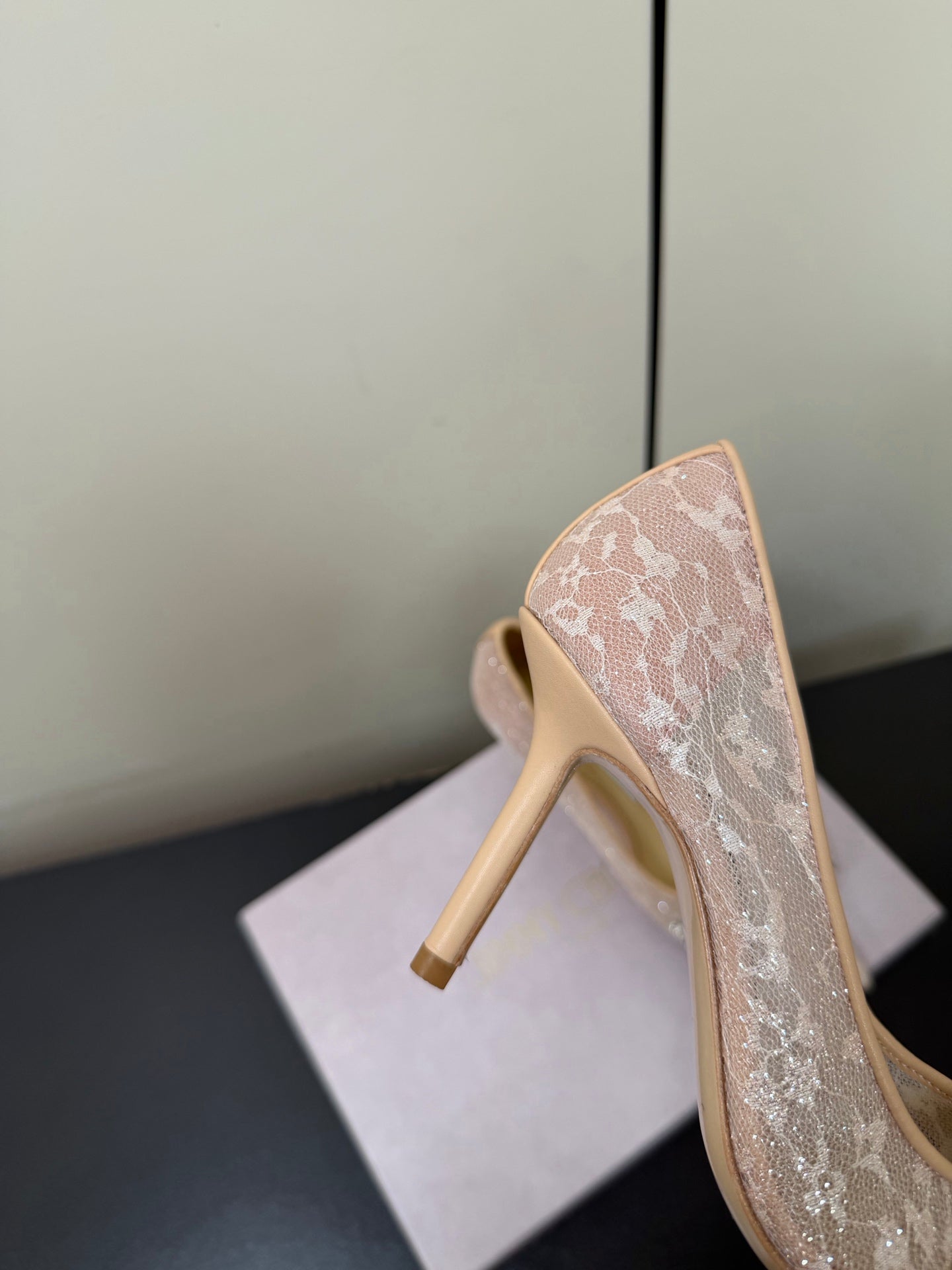 JC Pointed Toe Shoes 8.5cm Rhinestone Bow Single Pink Mesh 618816