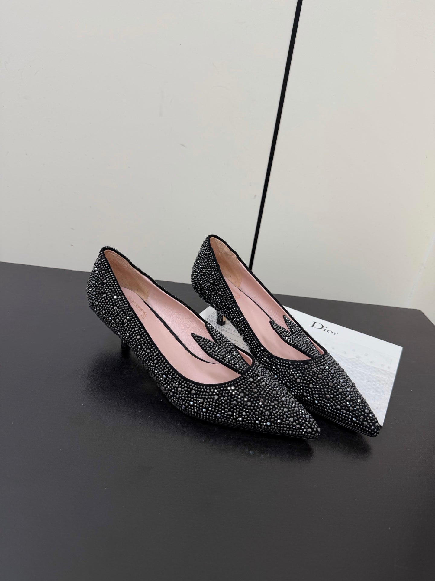 CD Heel Pointed Toe Rhinestone Slignback 3.5 Black Suede 619567