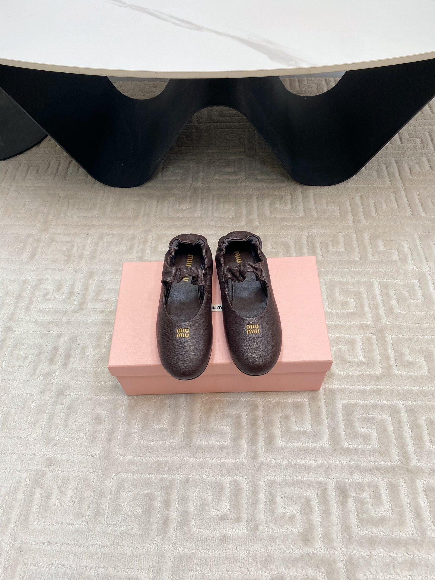 Miu Mary Jane Flats In Espresso Smooth Lambskin