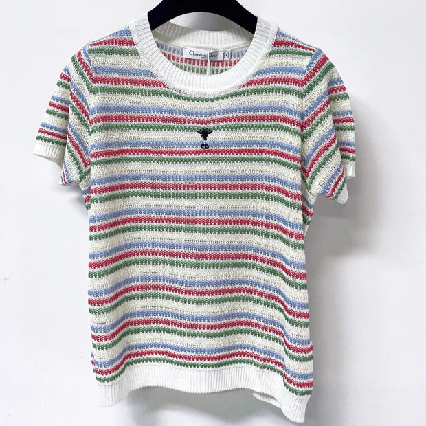 Dior 2026 Multi Color Striped Knit Short Sleeve T-shirt Wool Laine 405746
