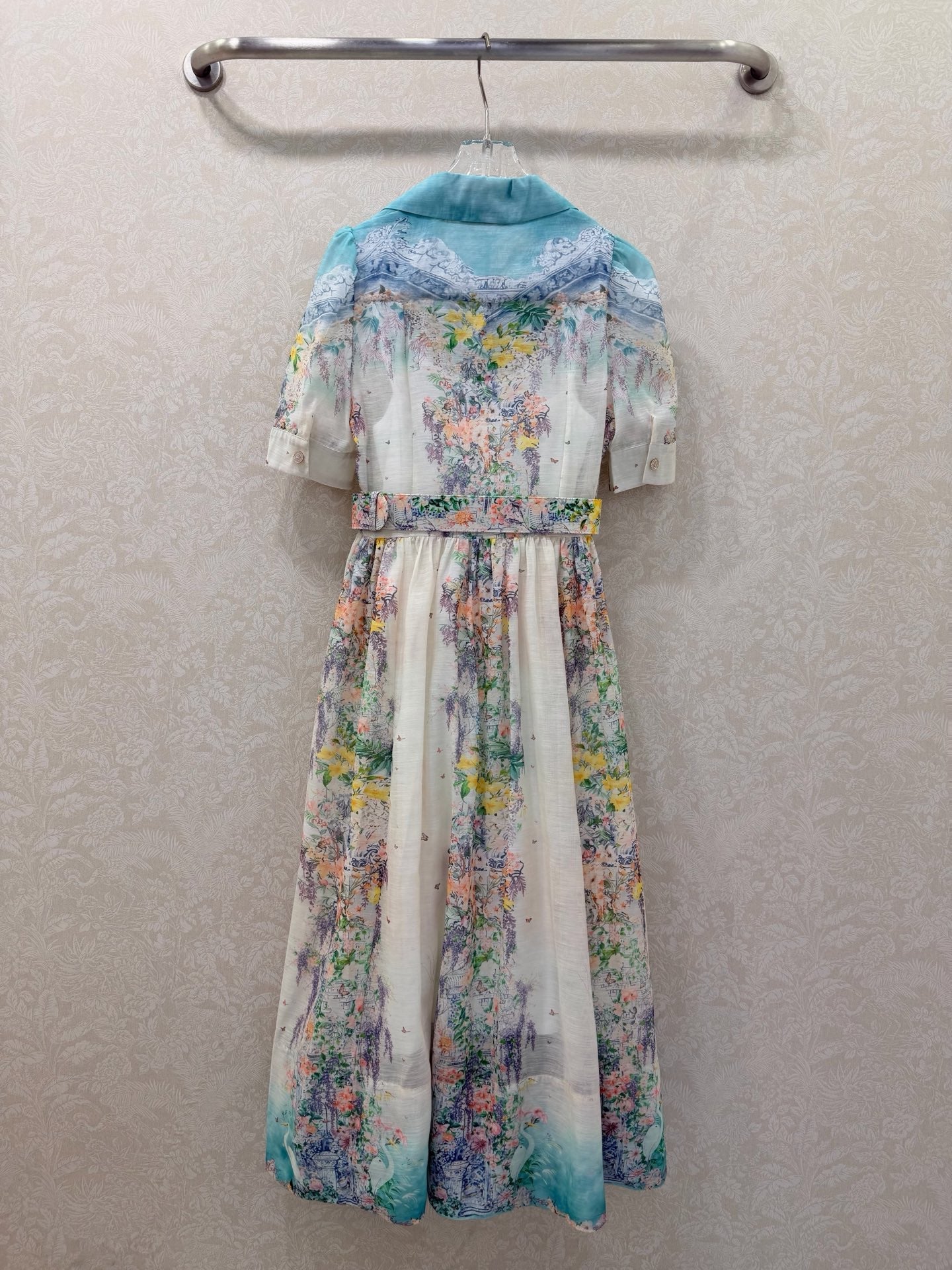 Zimmermann V-neckline Jude Floral-Print Mini Dress Aqua Gradient Floral Cotton 342119