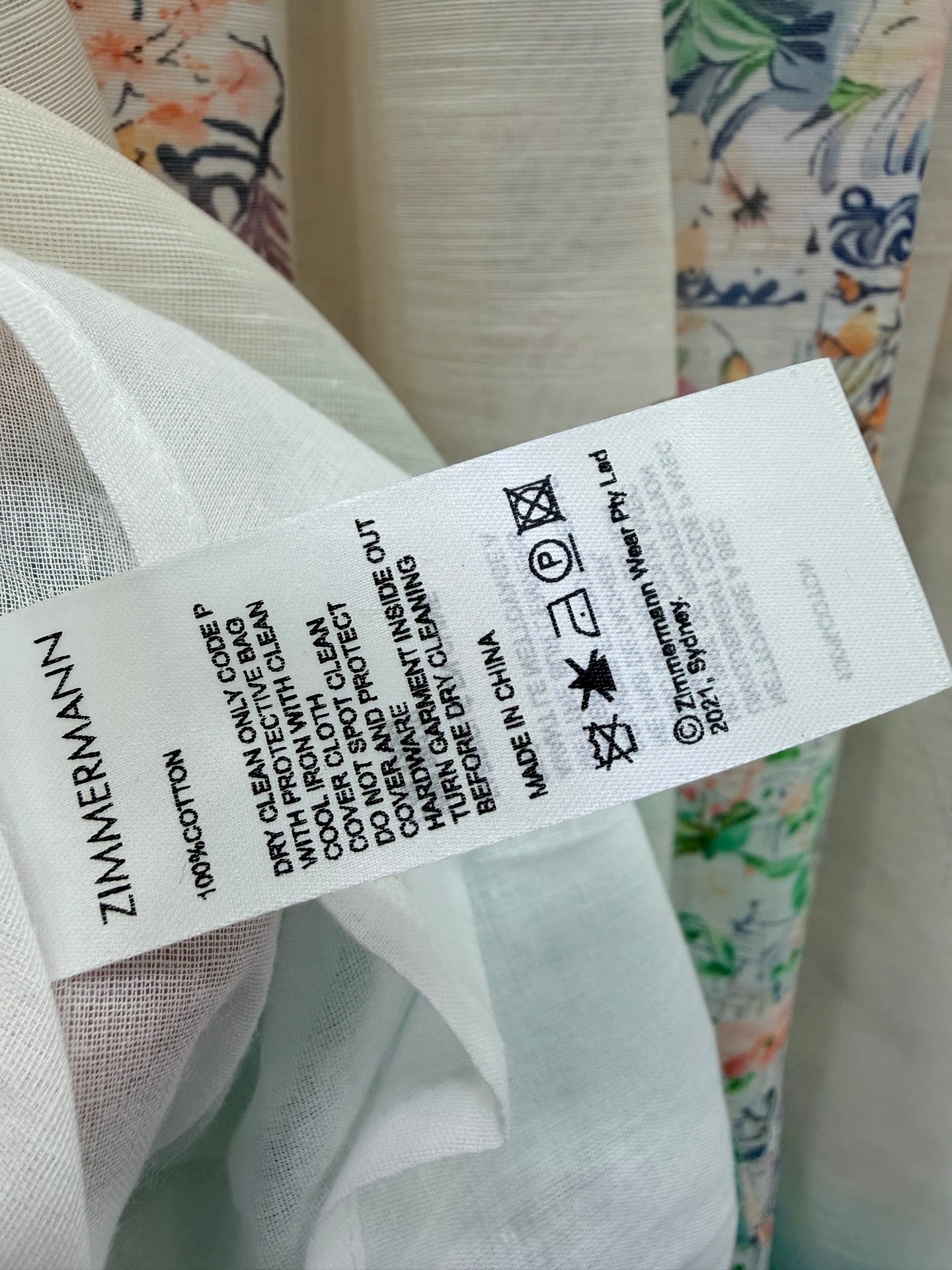 Zimmermann Natura Ruched Midi Dress Ivory Multicolour Cotton 342121