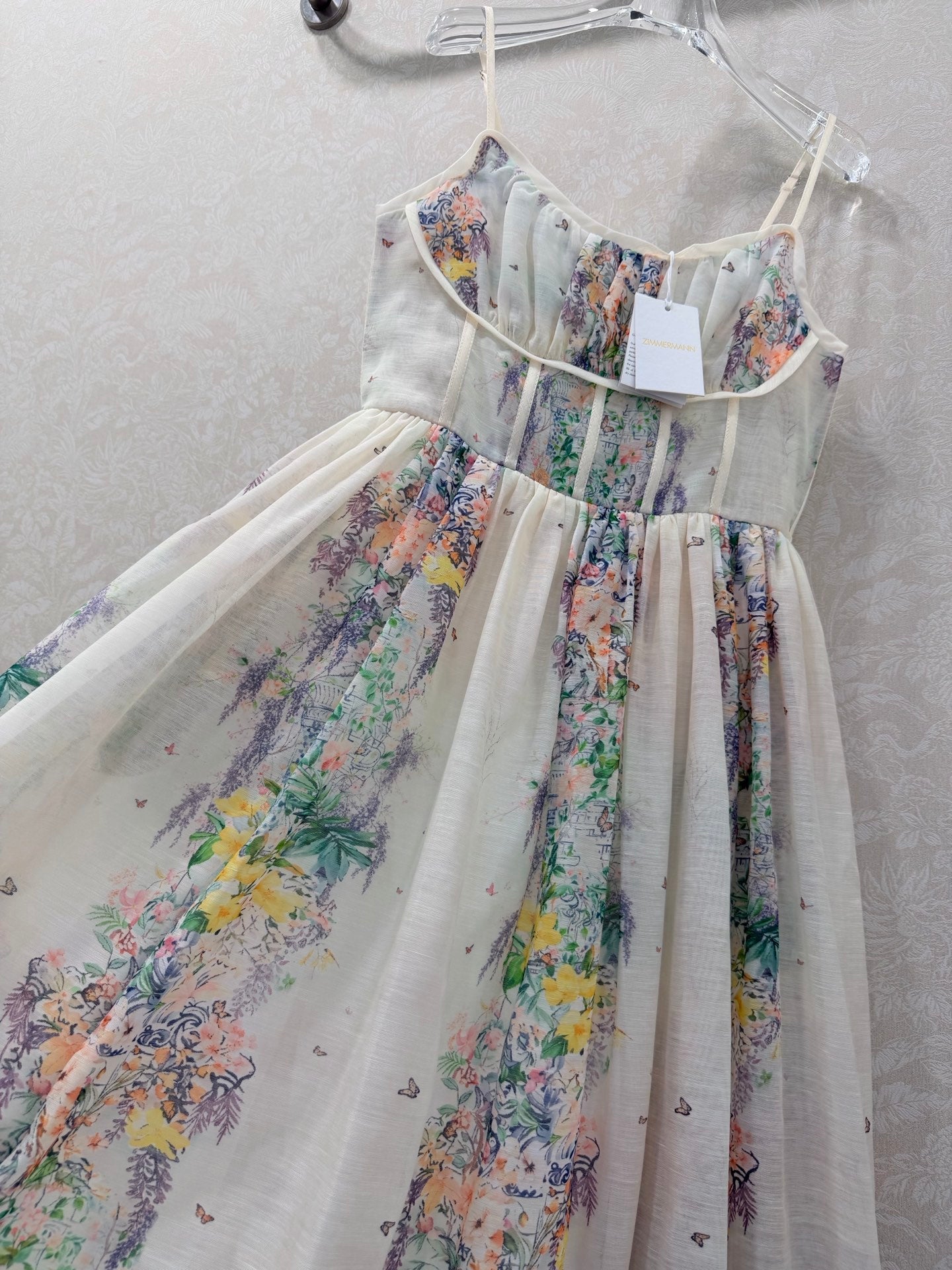 Zimmermann Natura Ruched Midi Dress Ivory Multicolour Cotton 342121