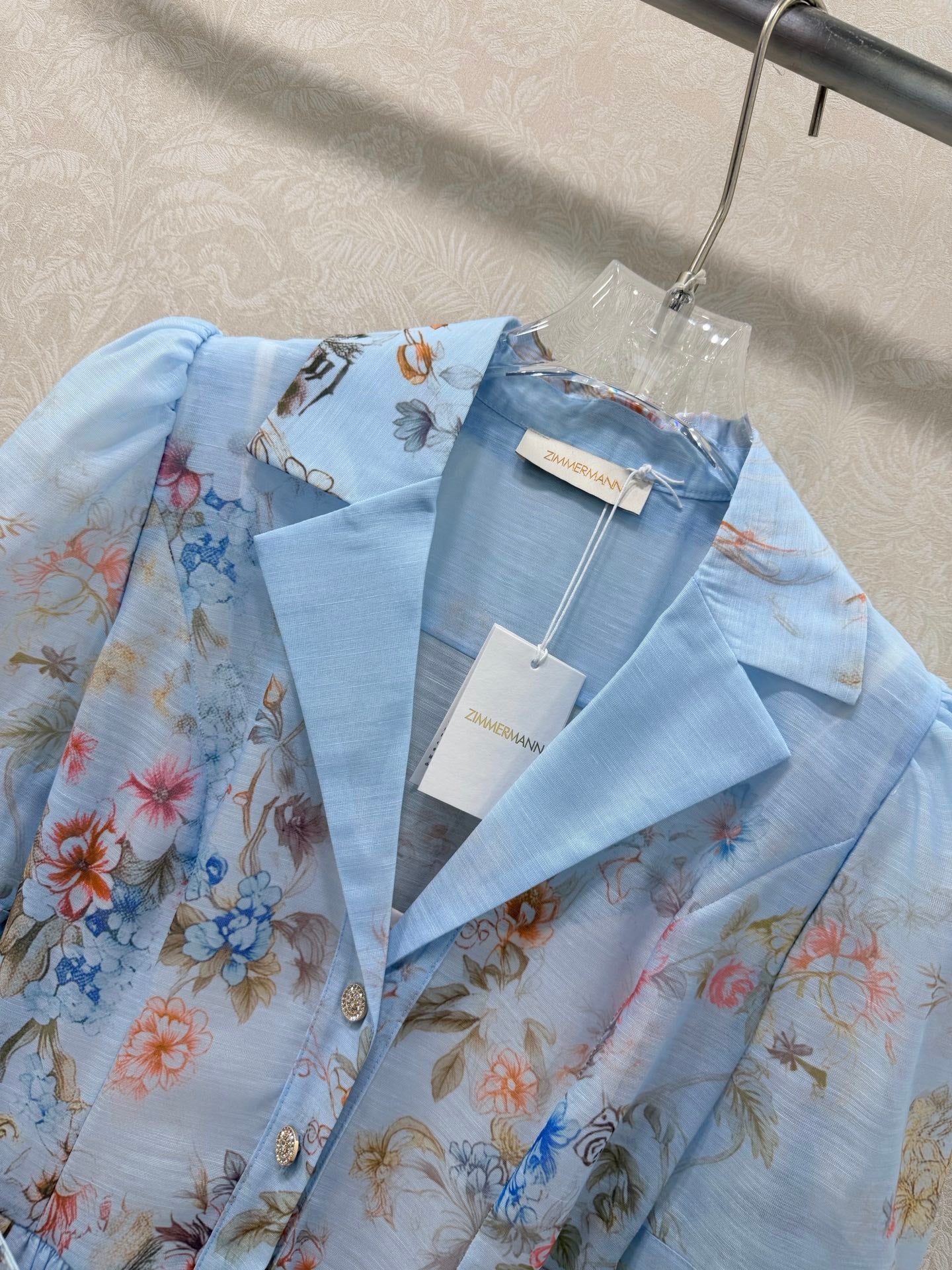 Zimmermann Jude Floral-Print Mini Dress Light Blue Floral Cotton 347293