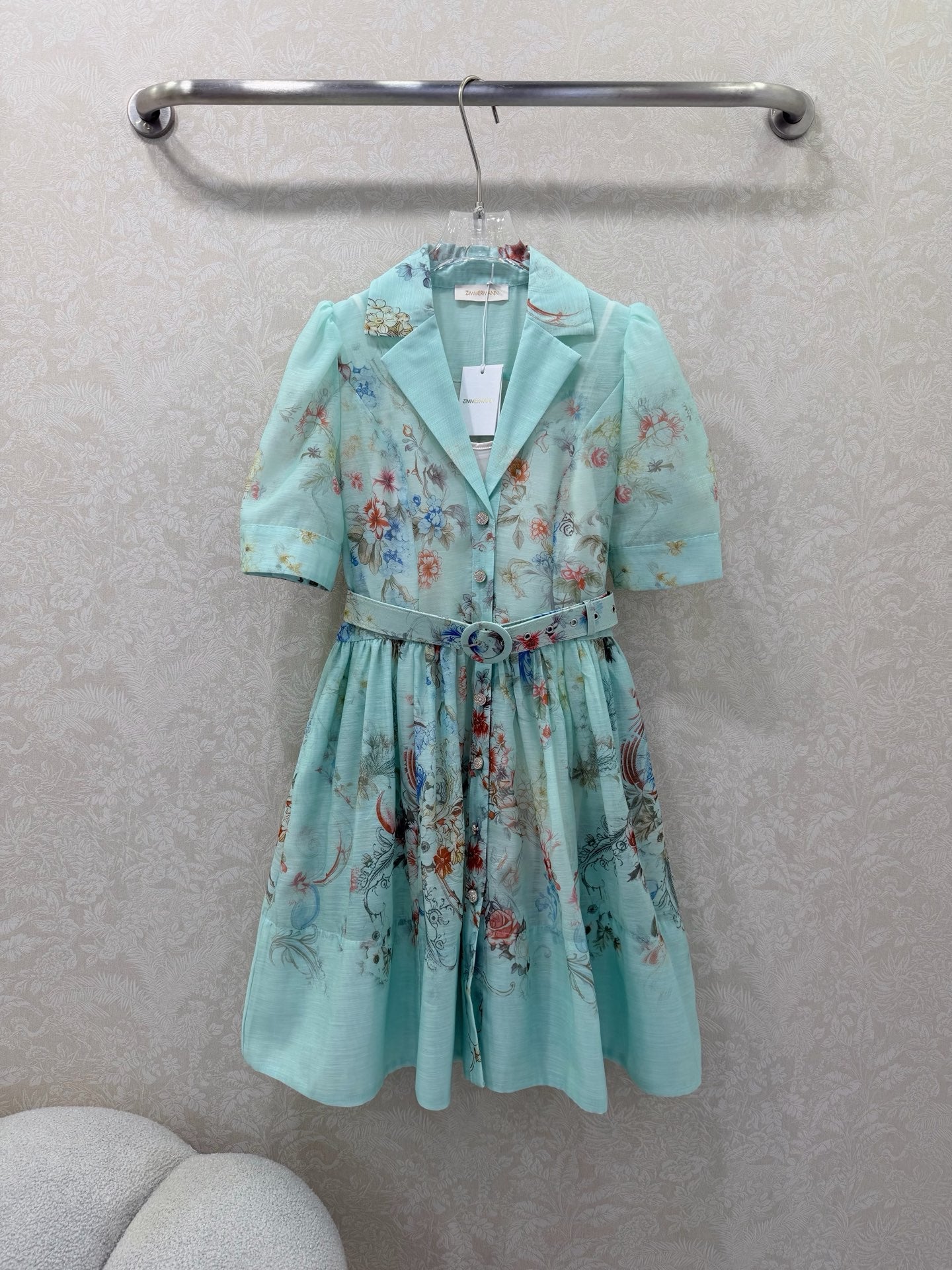 Zimmermann Floral Print Shirt Dress Turquoise Floral Cotton 347290