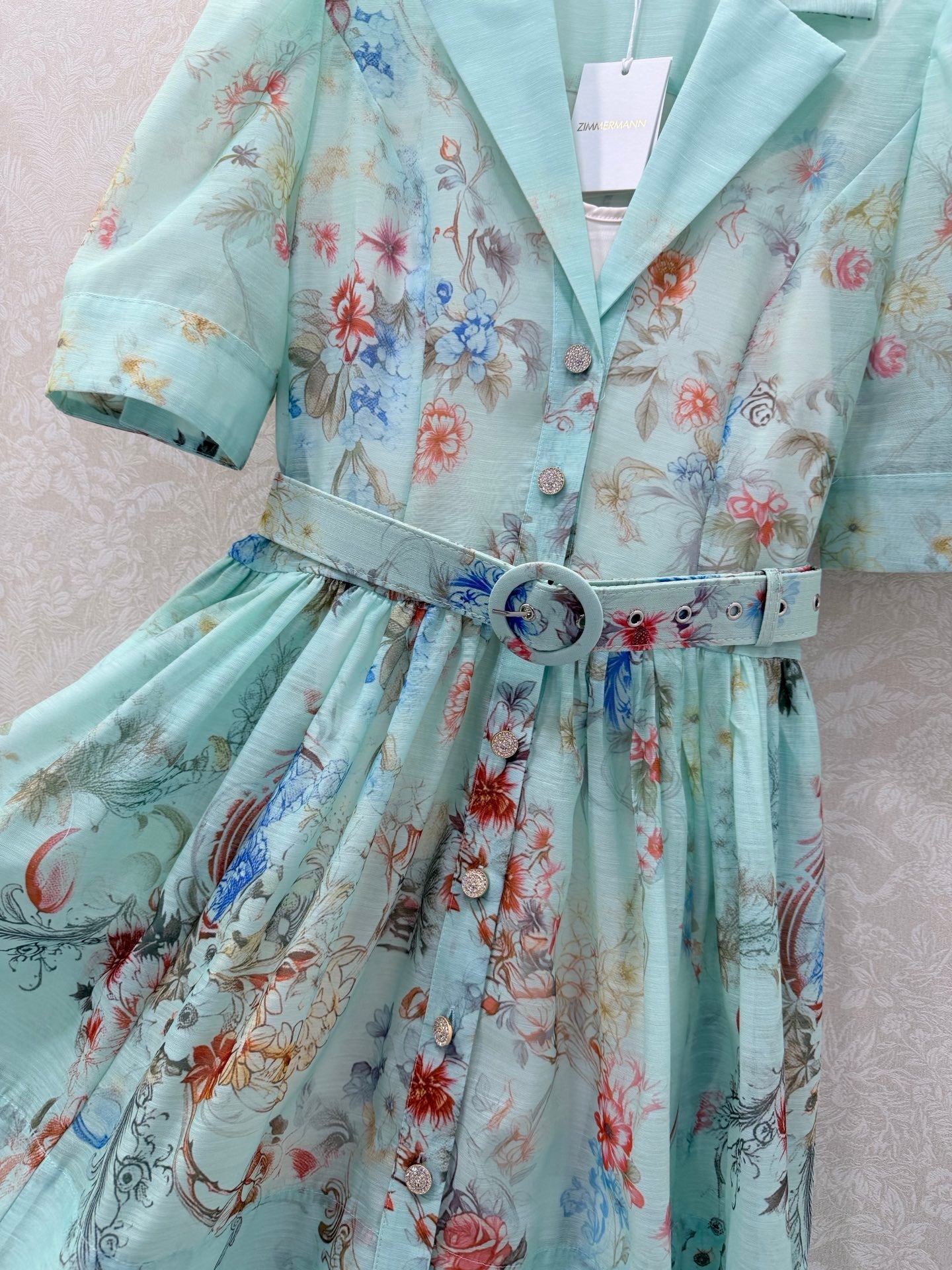 Zimmermann Floral Print Shirt Dress Turquoise Floral Cotton 347290