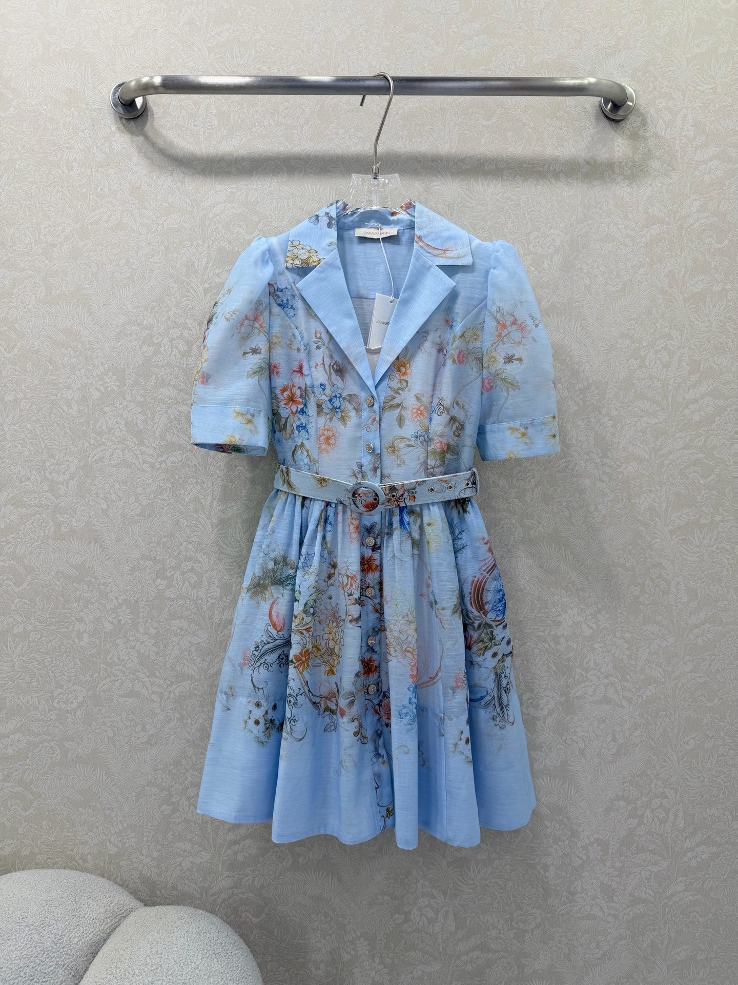 Zimmermann Floral Print Shirt Dress Light Blue Floral Cotton 347289