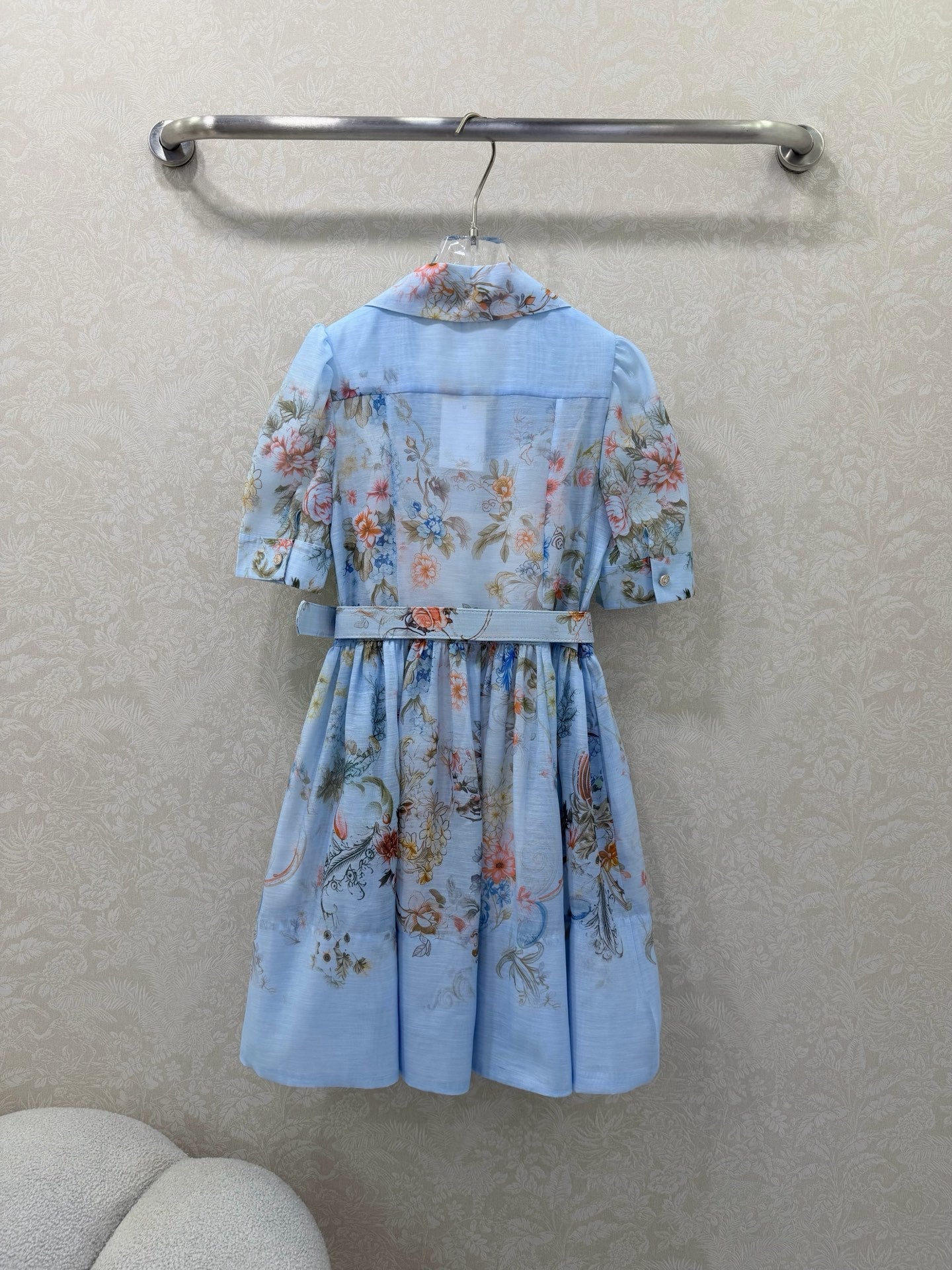 Zimmermann Floral Print Shirt Dress Light Blue Floral Cotton 347289