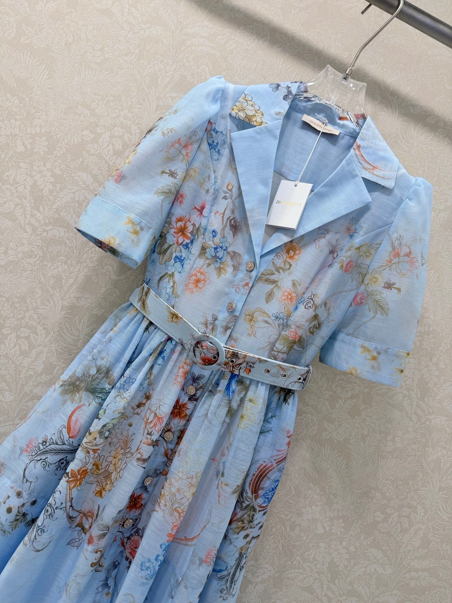 Zimmermann Floral Print Shirt Dress Light Blue Floral Cotton 347289