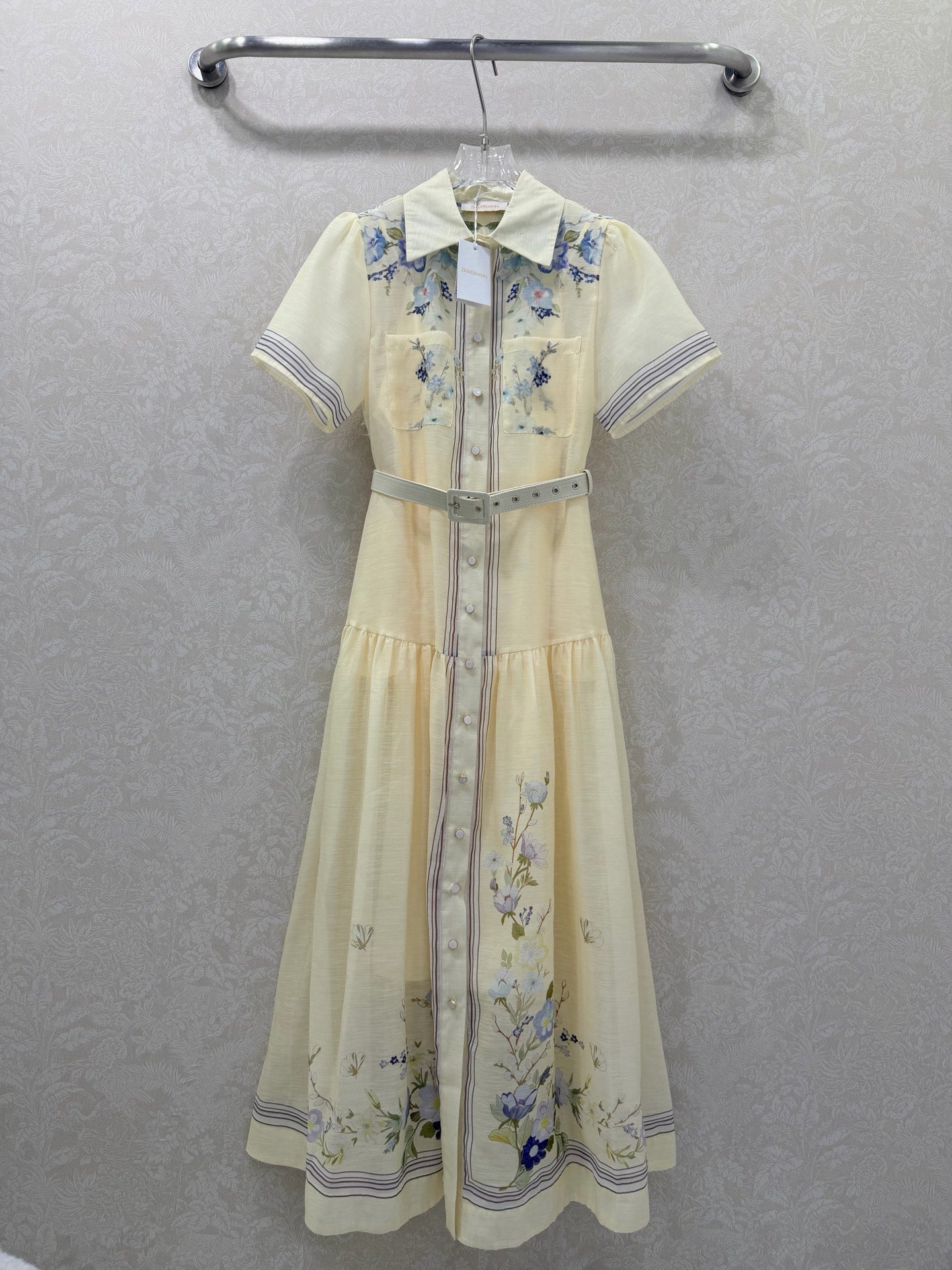 Zimmermann Organza Midi Dress Pale Yellow Floral Cotton 347221