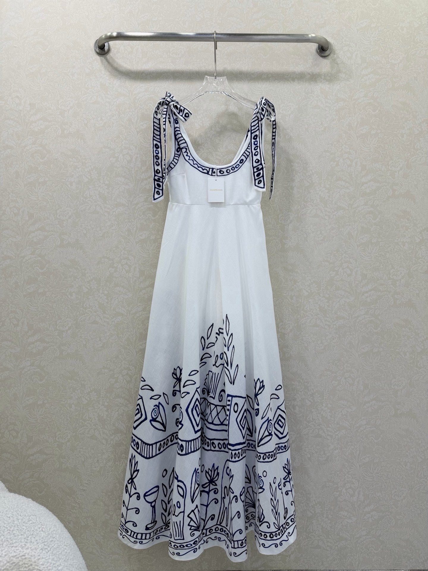 Zimmermann Leela Ballet Midi Sundress White Navy Blue Patterns Cotton 347210