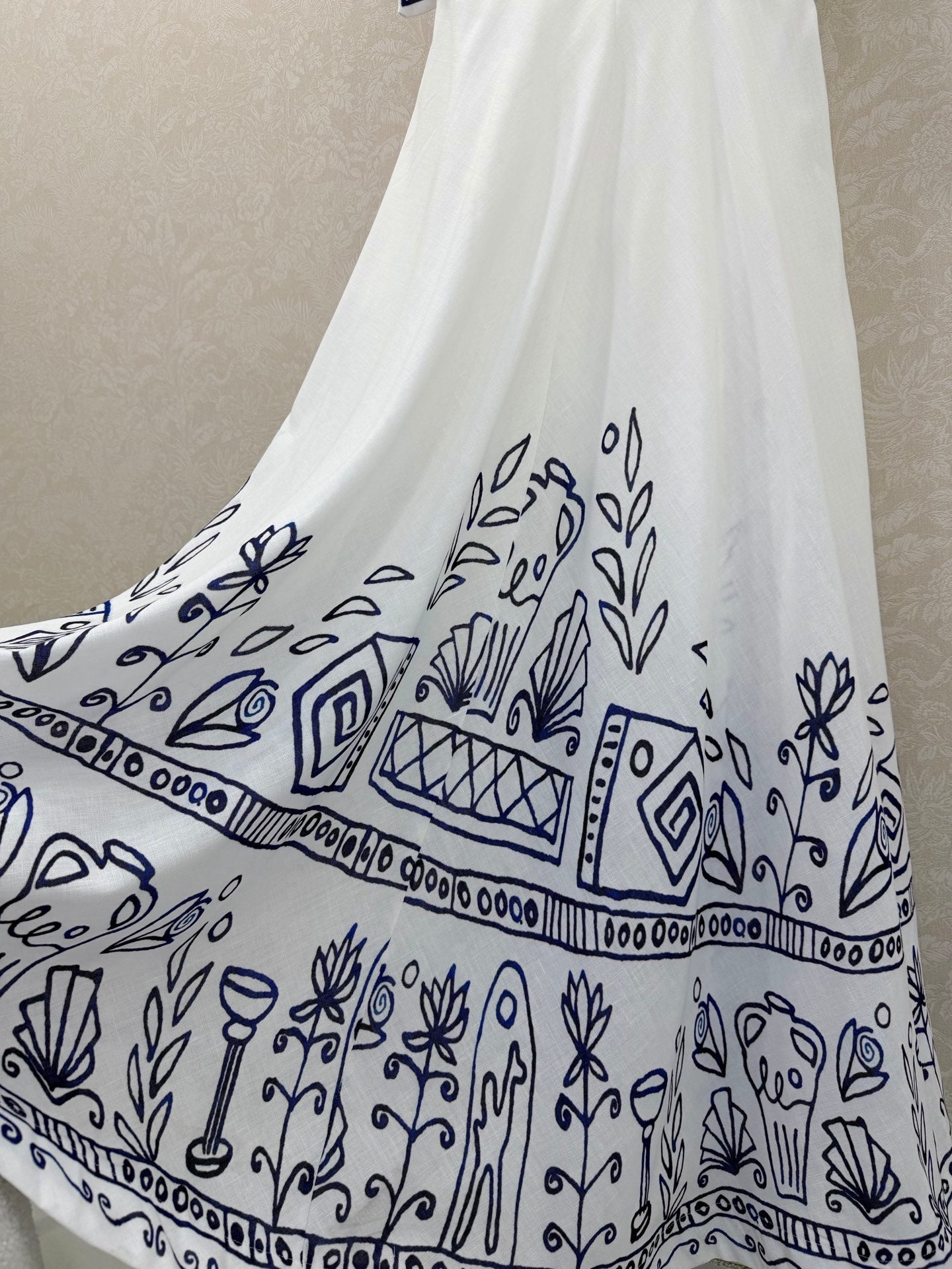 Zimmermann Leela Ballet Midi Sundress White Navy Blue Patterns Cotton 347210