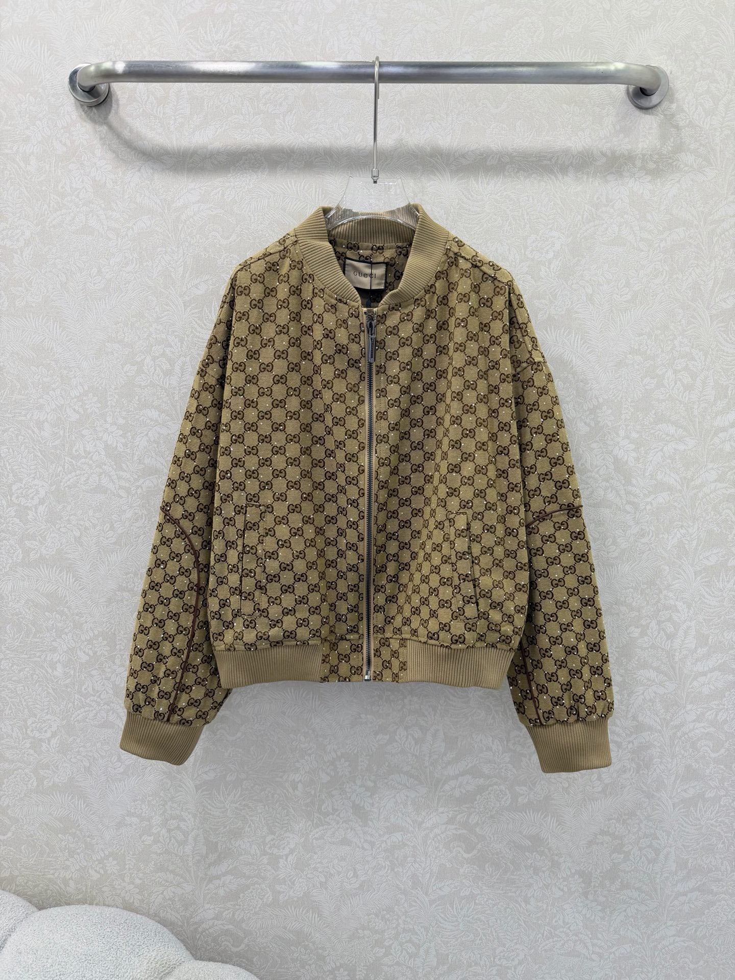 GG Rhinestone Jacket Brown Beige Rhinestone Jacket 353045