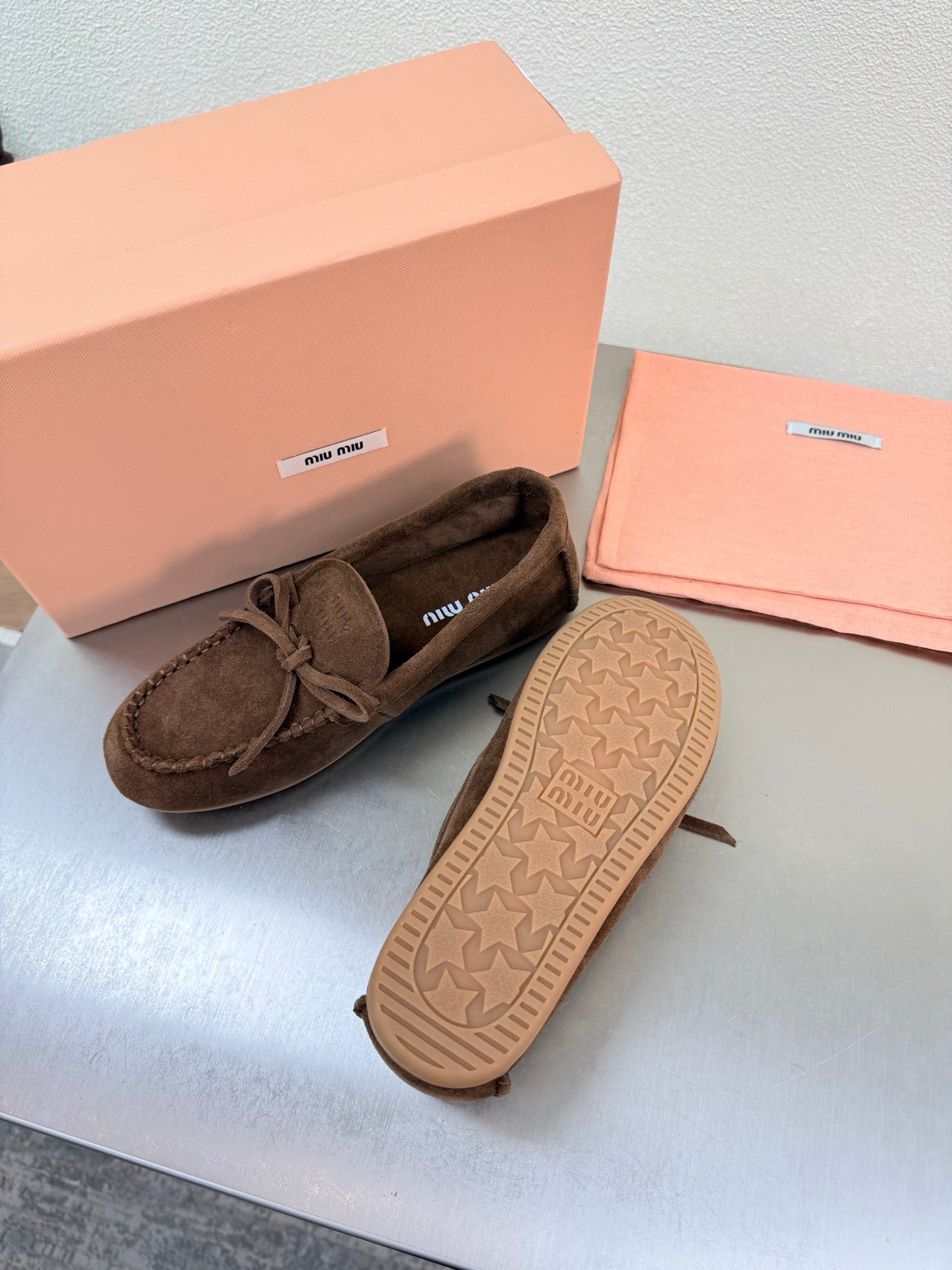 Miu Logo Loafer Coffee Suede  693519