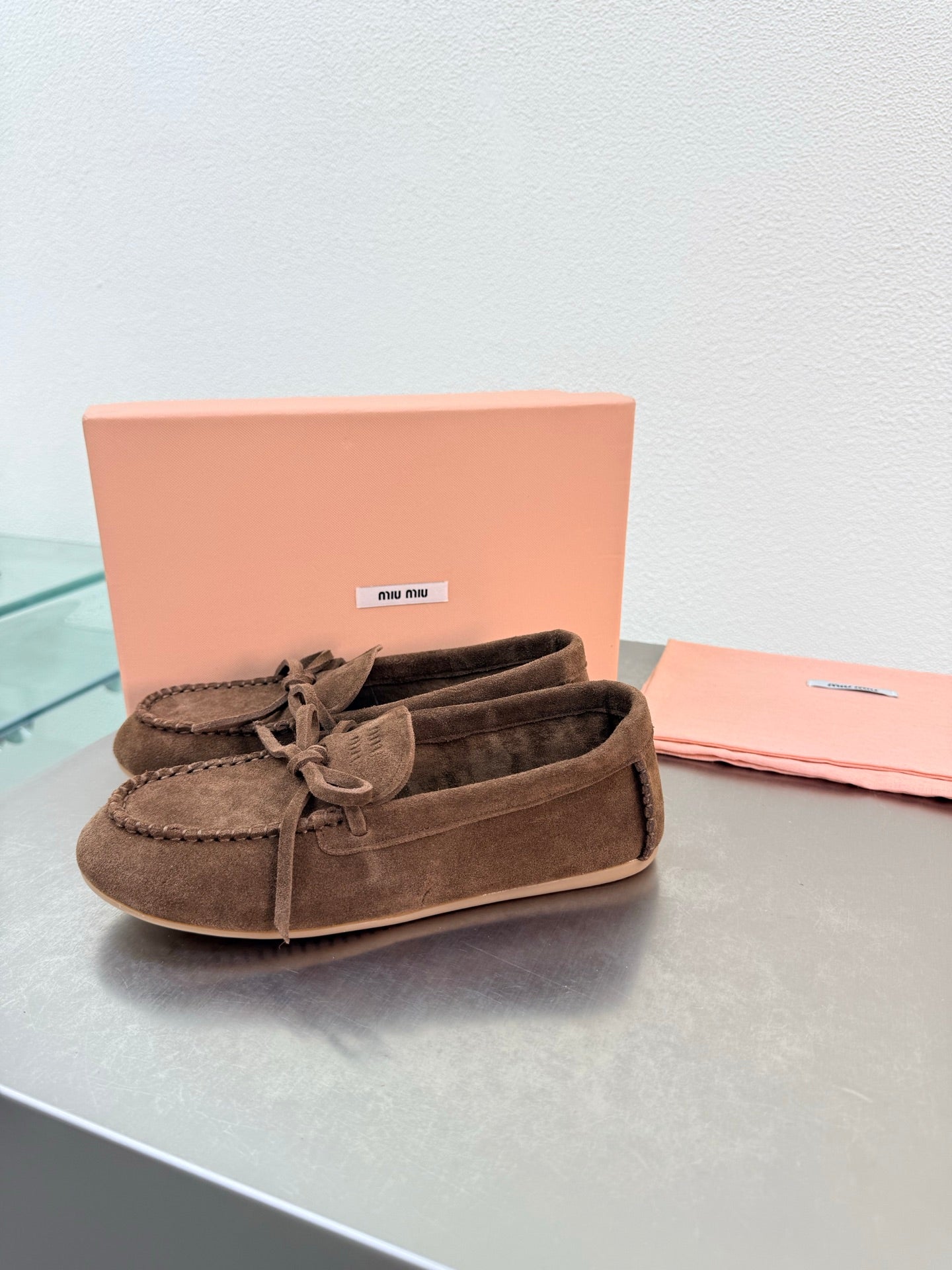 Miu Logo Loafer Coffee Suede  693519