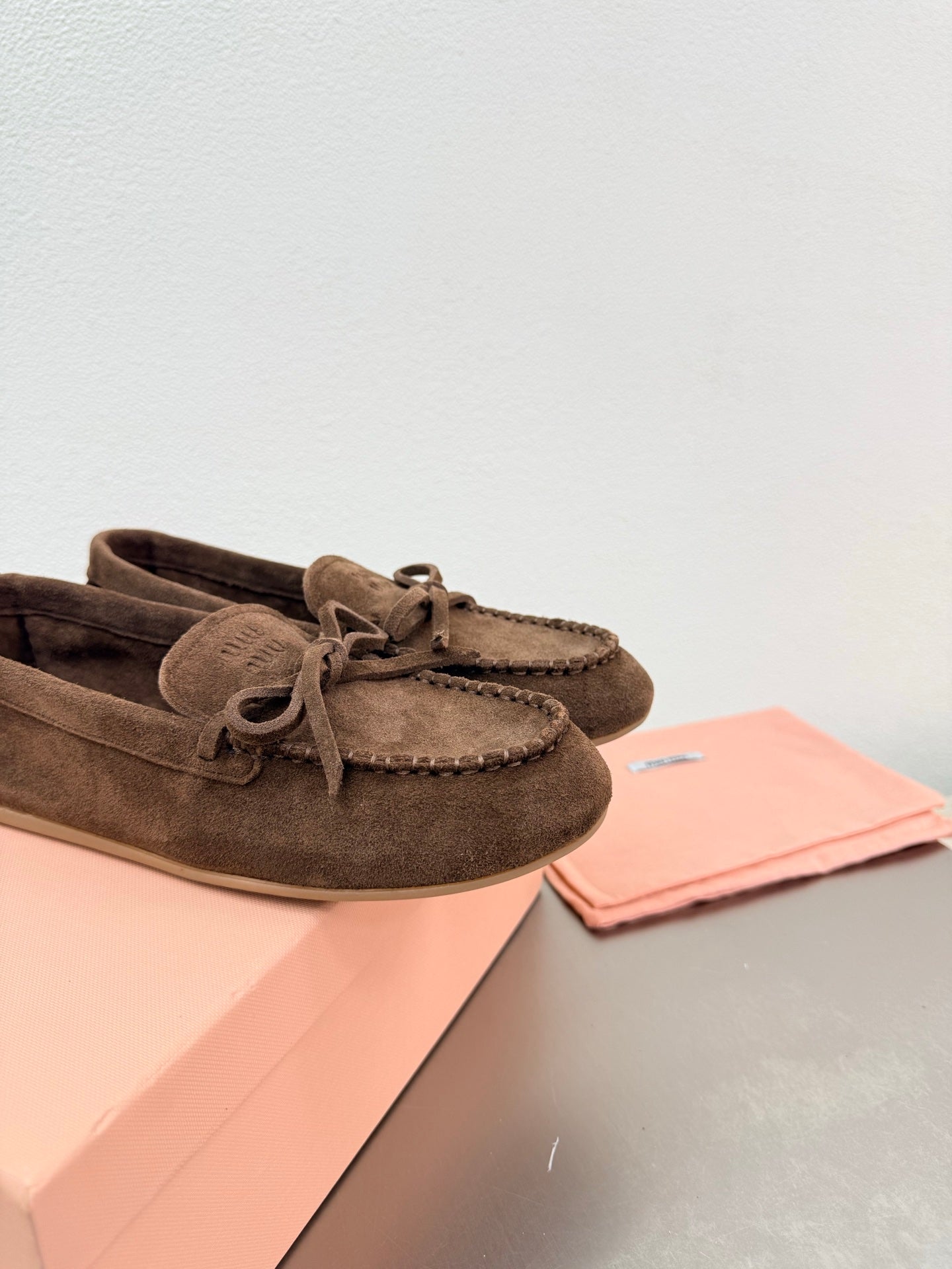 Miu Logo Loafer Coffee Suede  693519