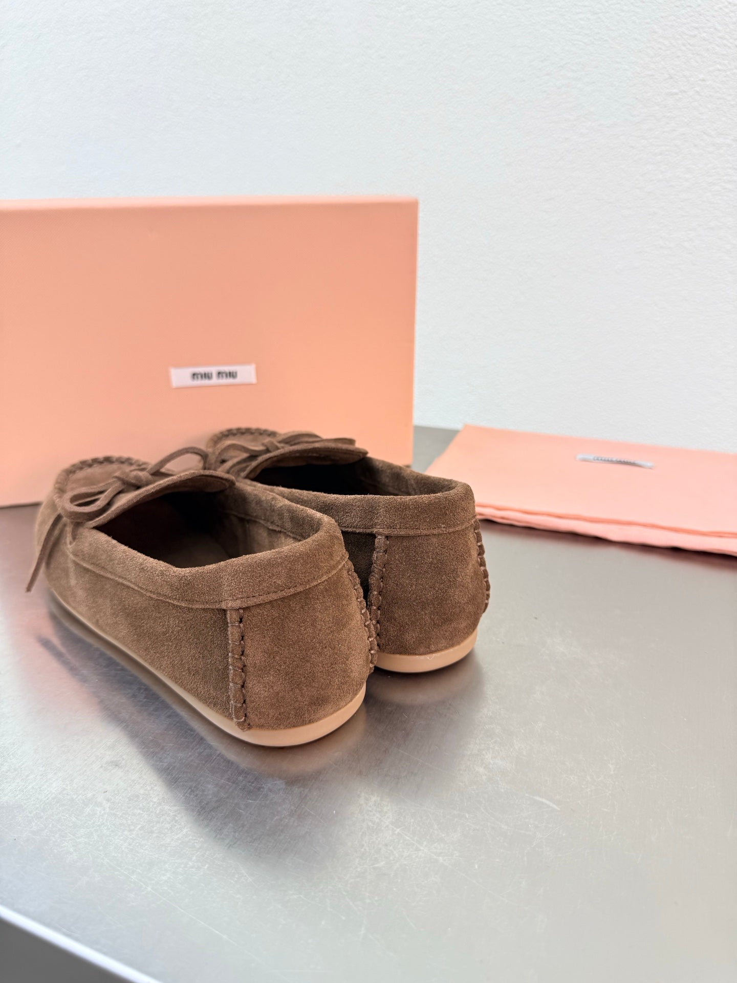 Miu Logo Loafer Coffee Suede  693519