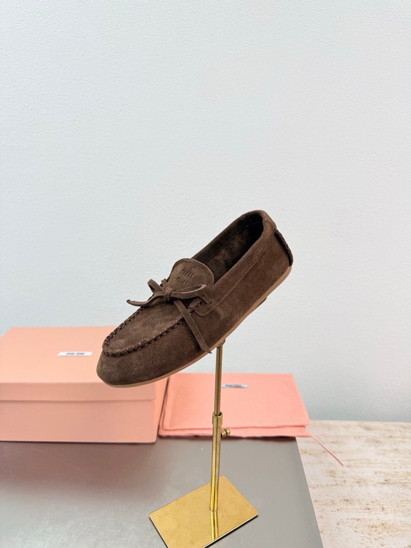 Miu Logo Loafer Coffee Suede  693519