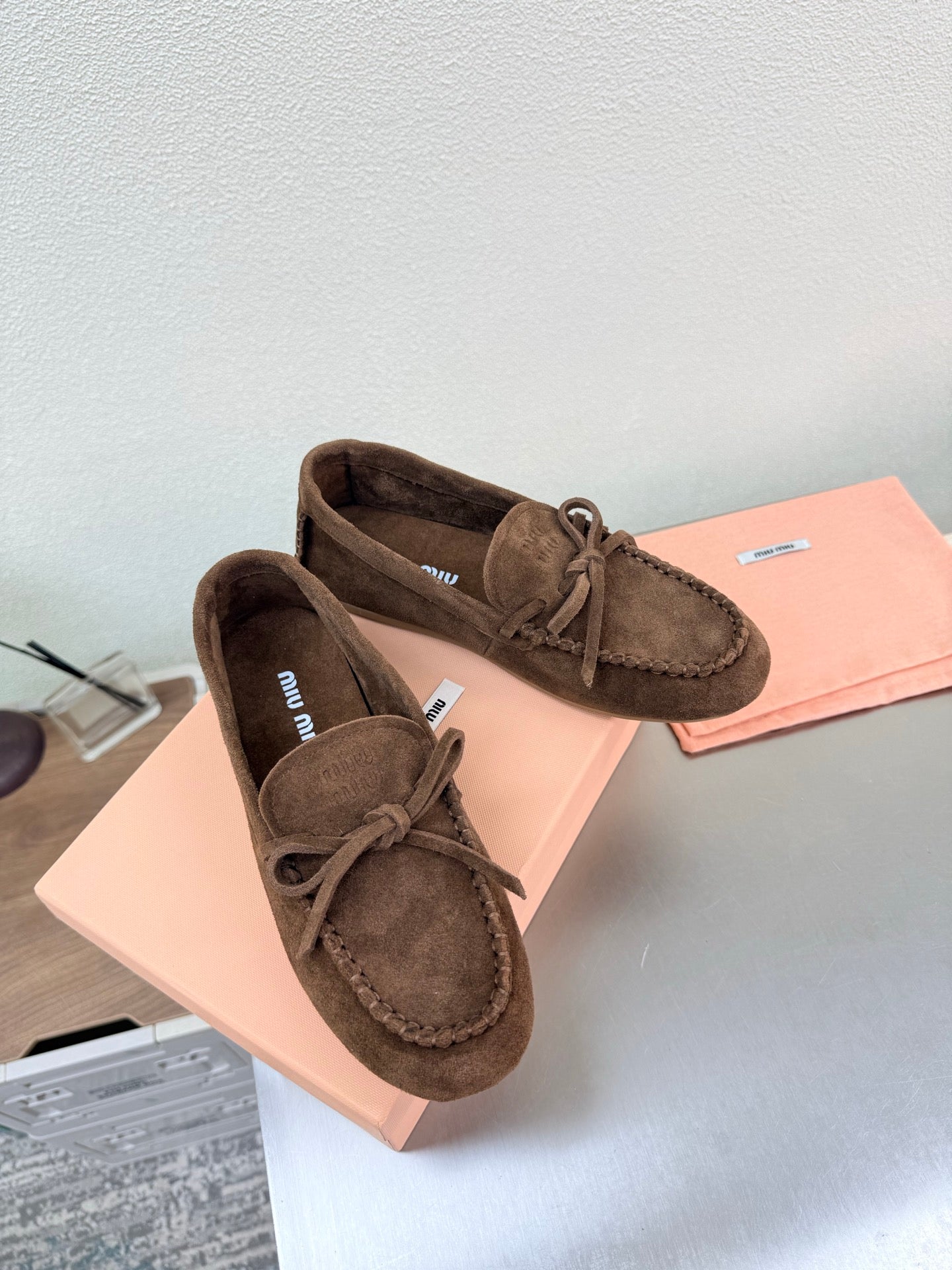 Miu Logo Loafer Coffee Suede  693519