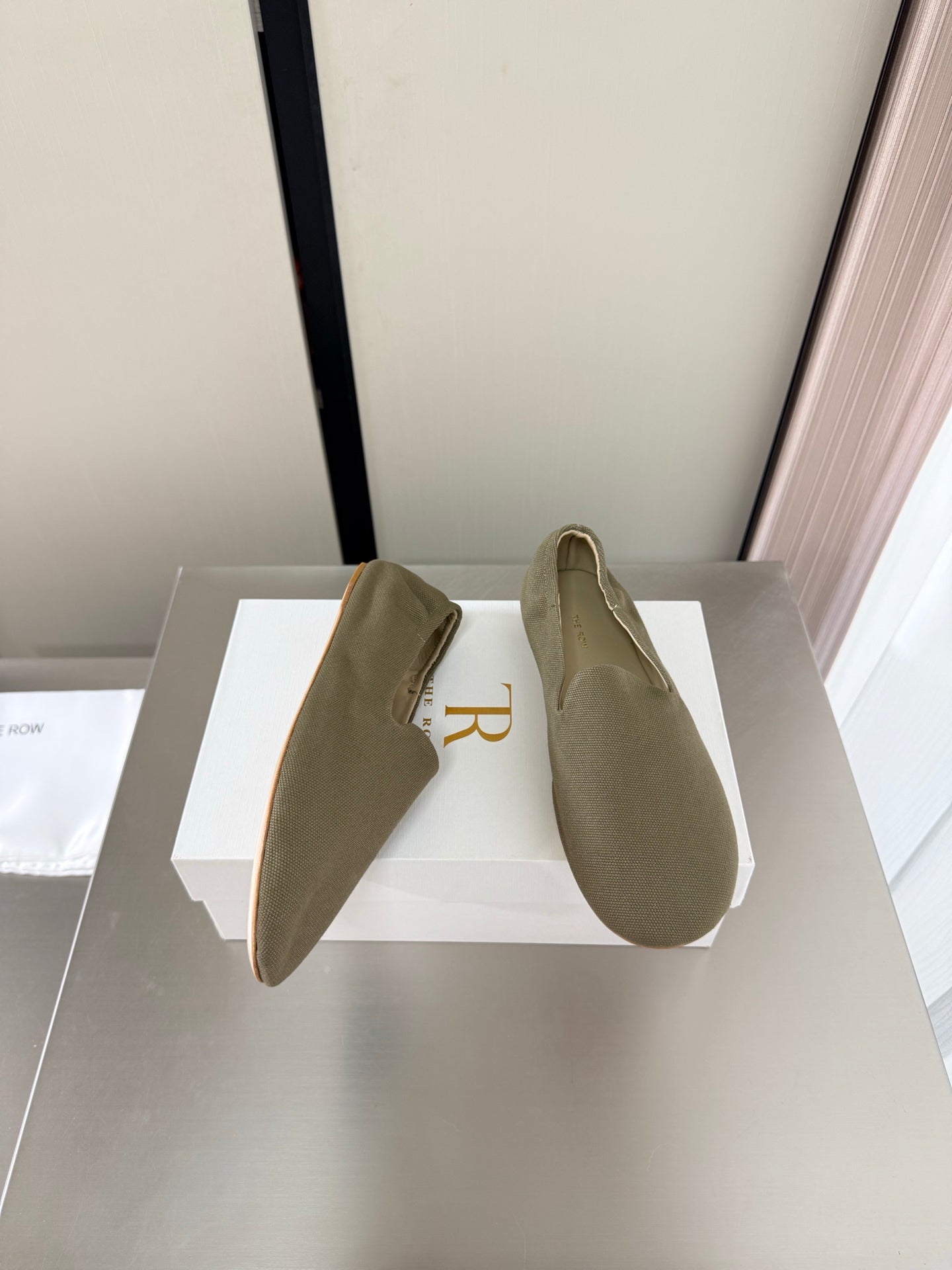 The Row Casa Ballet Flat Olive Green Canvas 872477