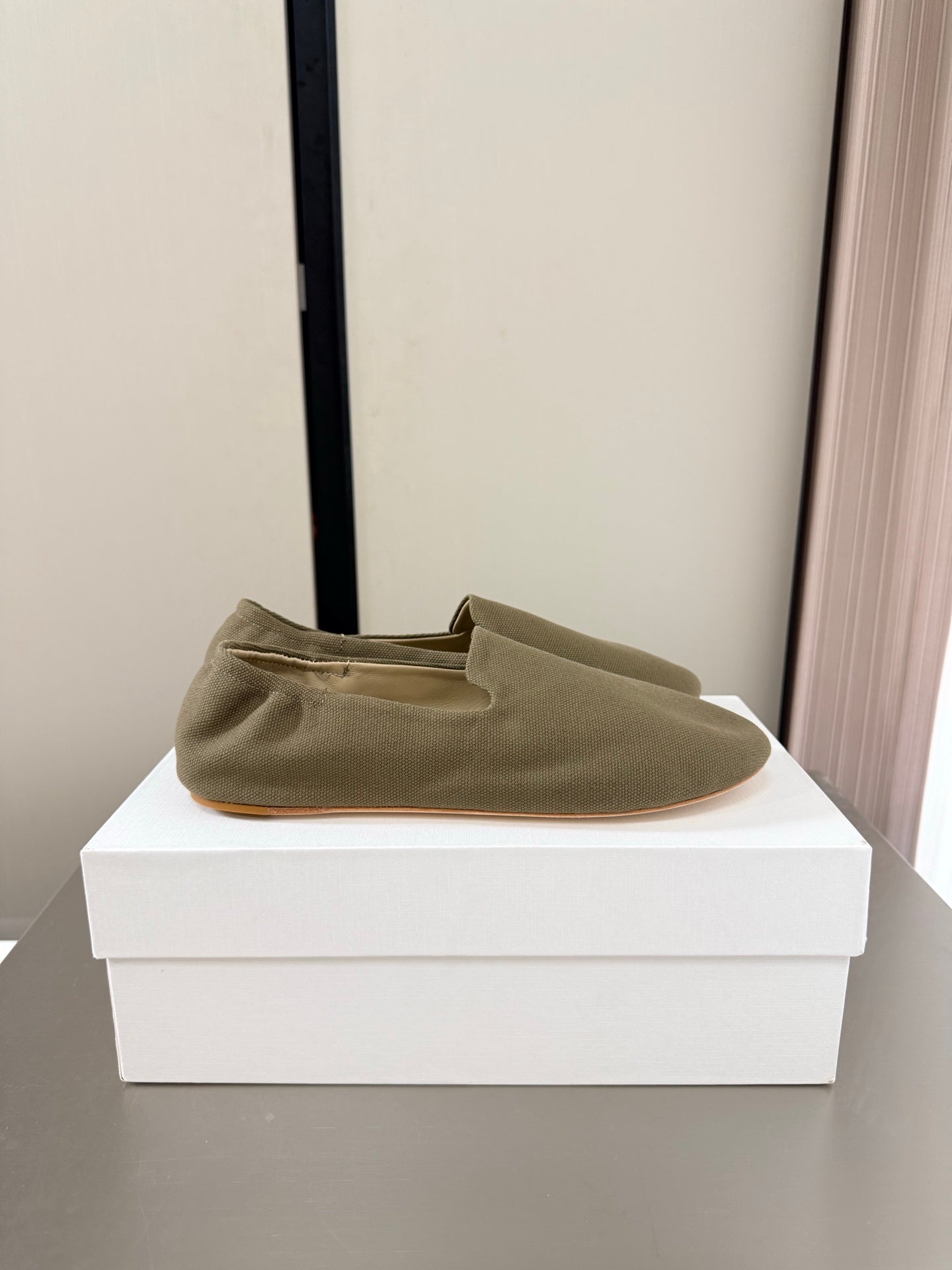 The Row Casa Ballet Flat Olive Green Canvas 872477
