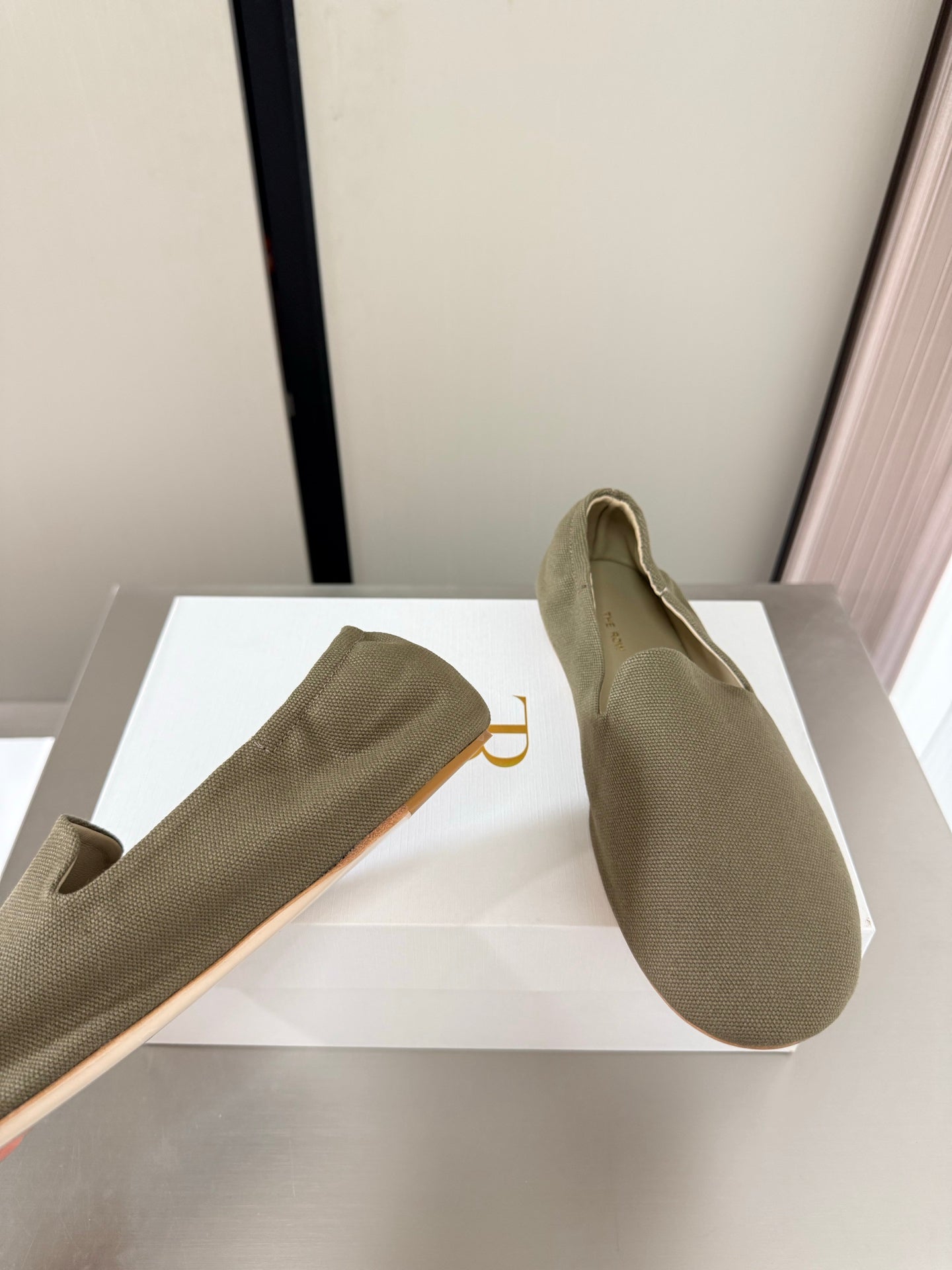 The Row Casa Ballet Flat Olive Green Canvas 872477