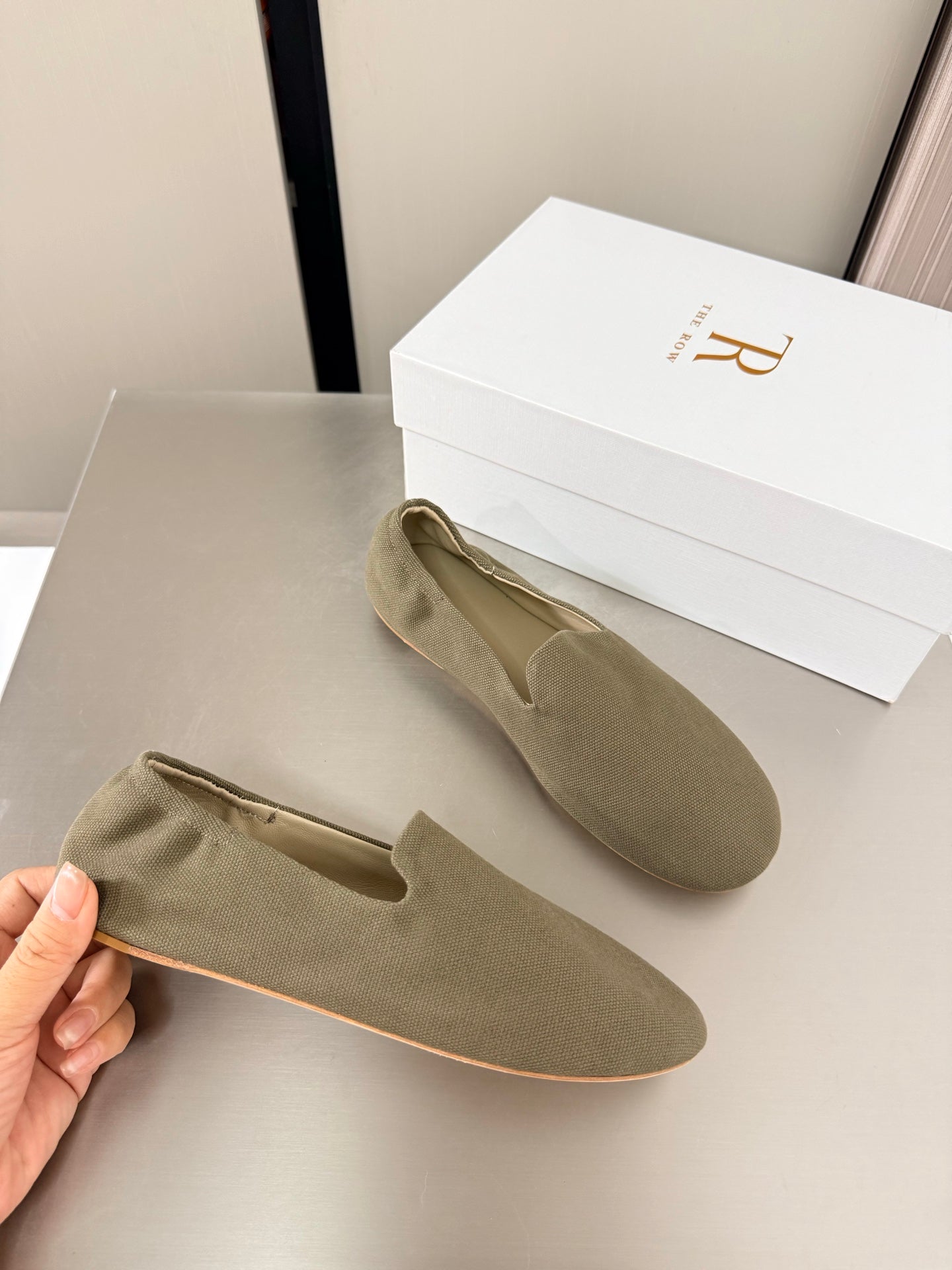 The Row Casa Ballet Flat Olive Green Canvas 872477