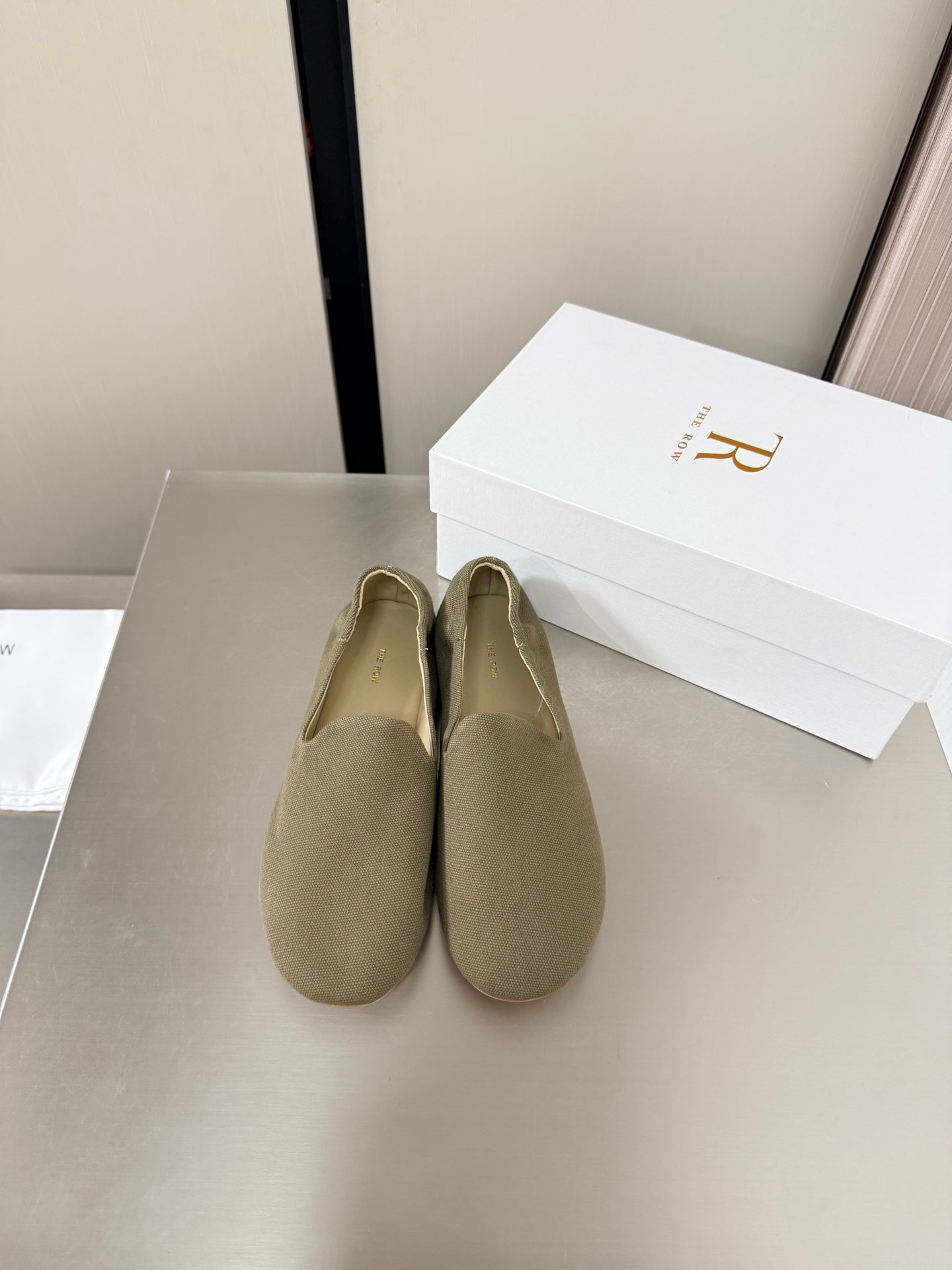 The Row Casa Ballet Flat Olive Green Canvas 872477