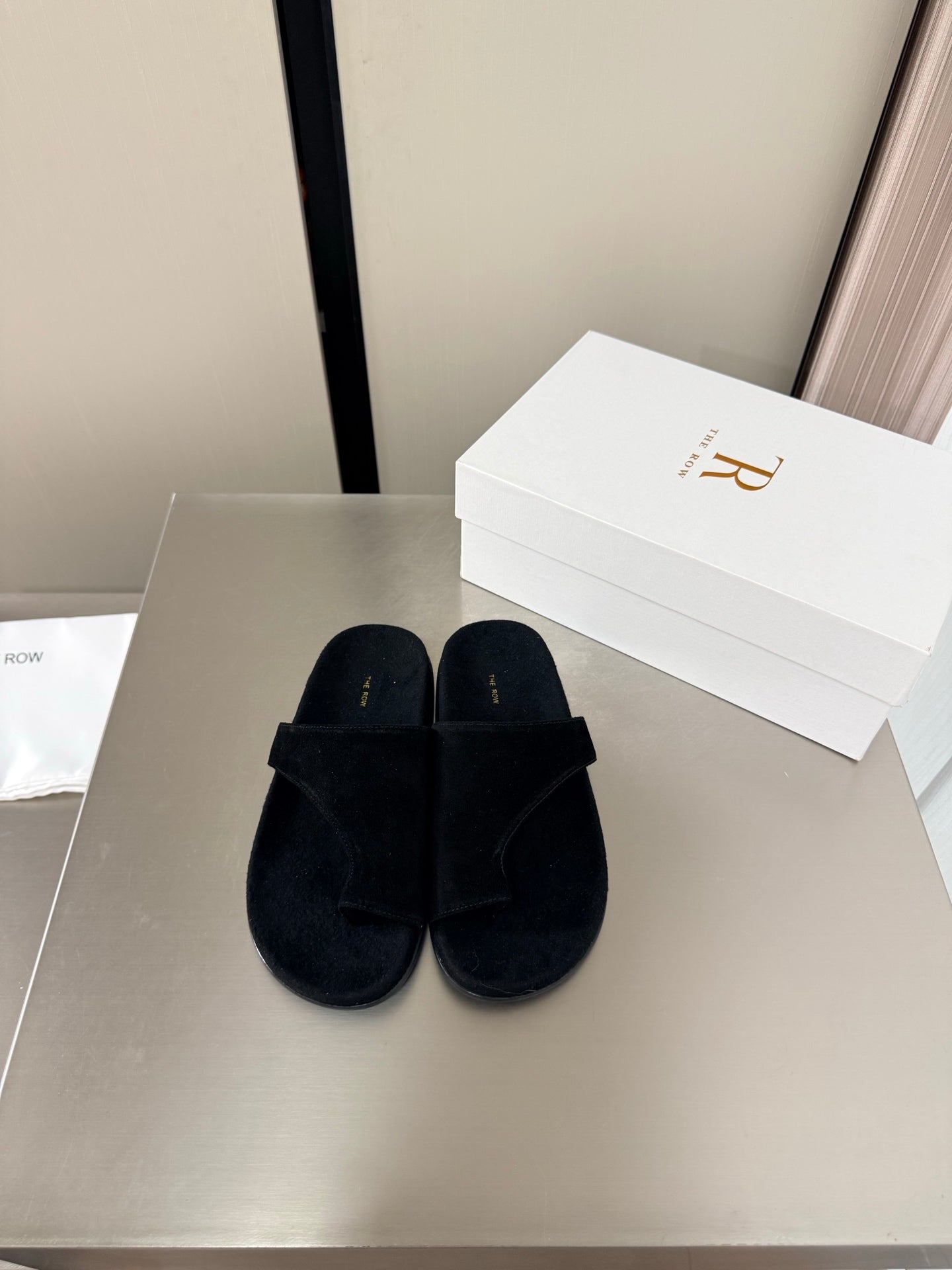 The Row Slip-on Sandals Black Suede 872479