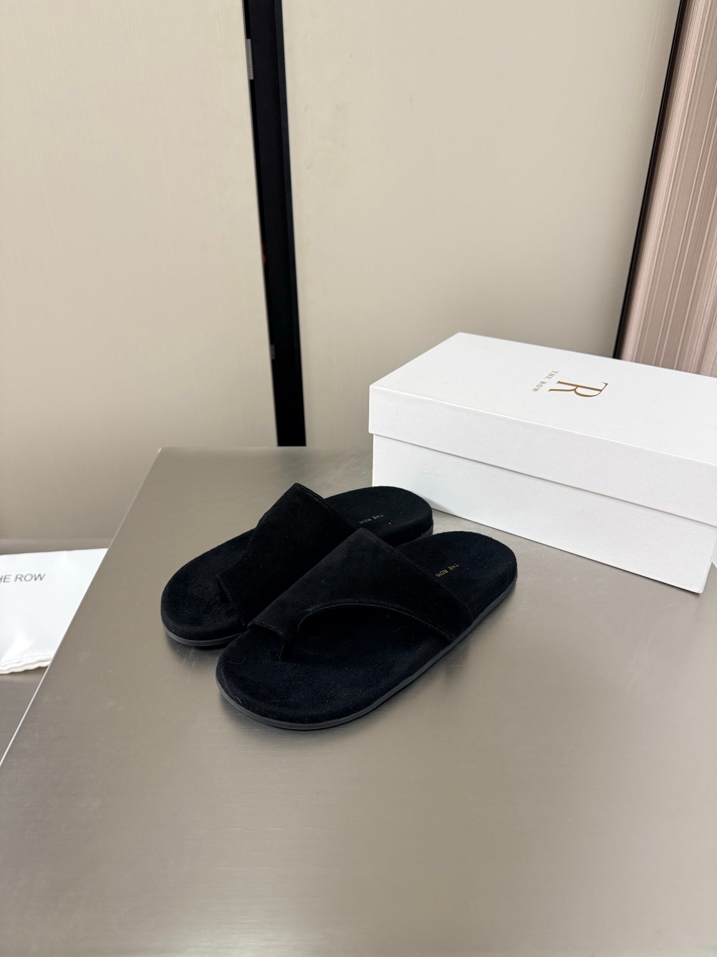The Row Slip-on Sandals Black Suede 872479
