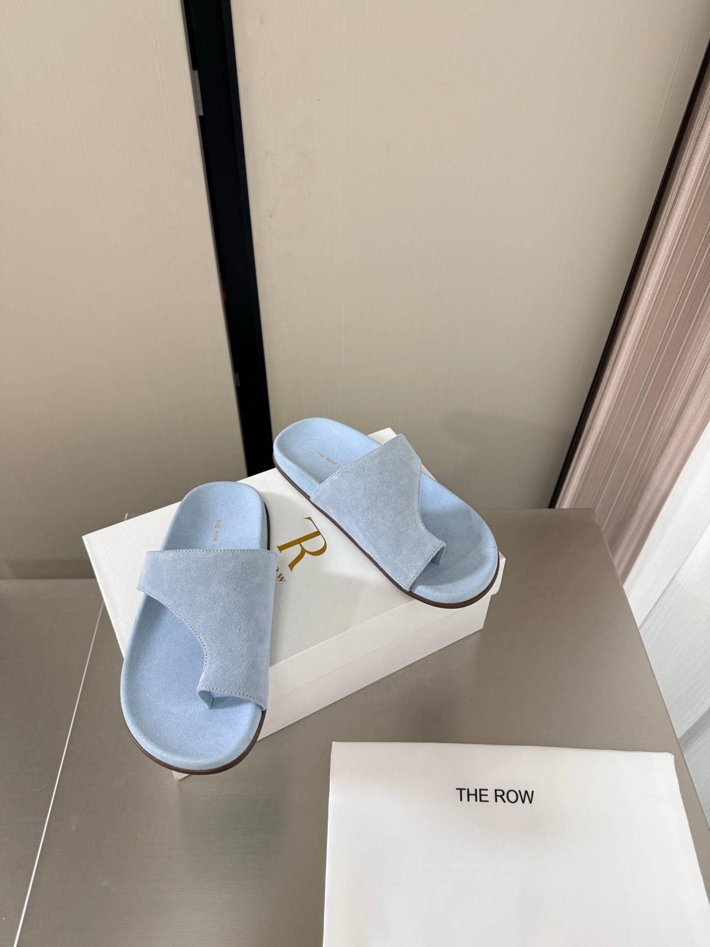 The Row Slip-on Sandals Pastel Blue Suede 872482