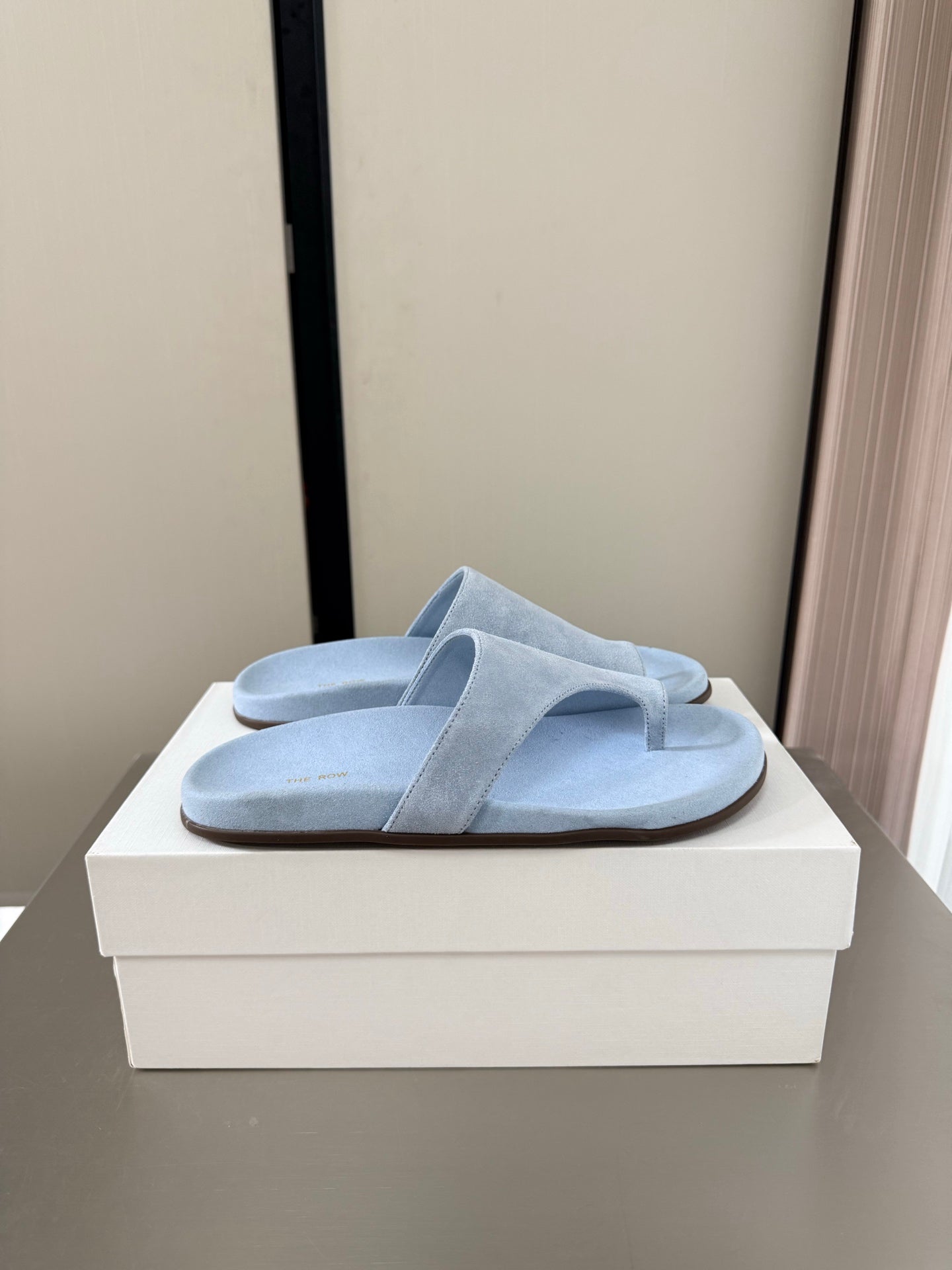 The Row Slip-on Sandals Pastel Blue Suede 872482