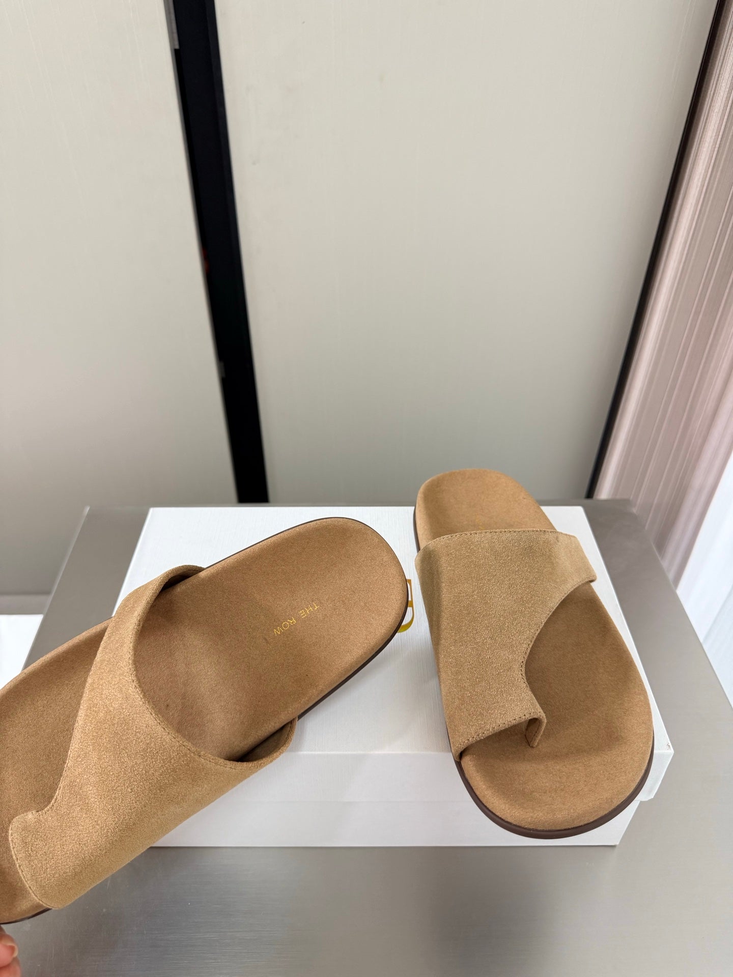 The Row Slip-on Sandals Beige Suede 872483