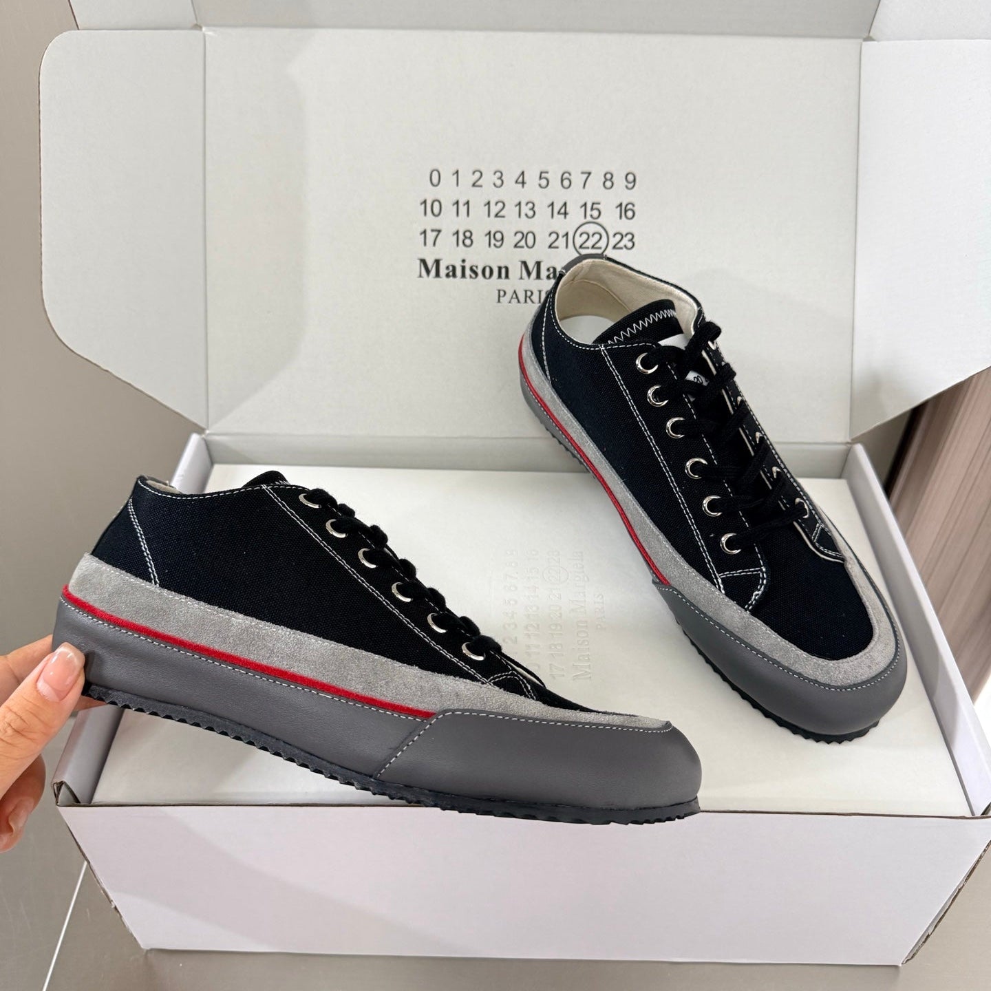 Maison Margiela Traveler Sneaker Black Grey Suede Canvas Sheeepskin 872470