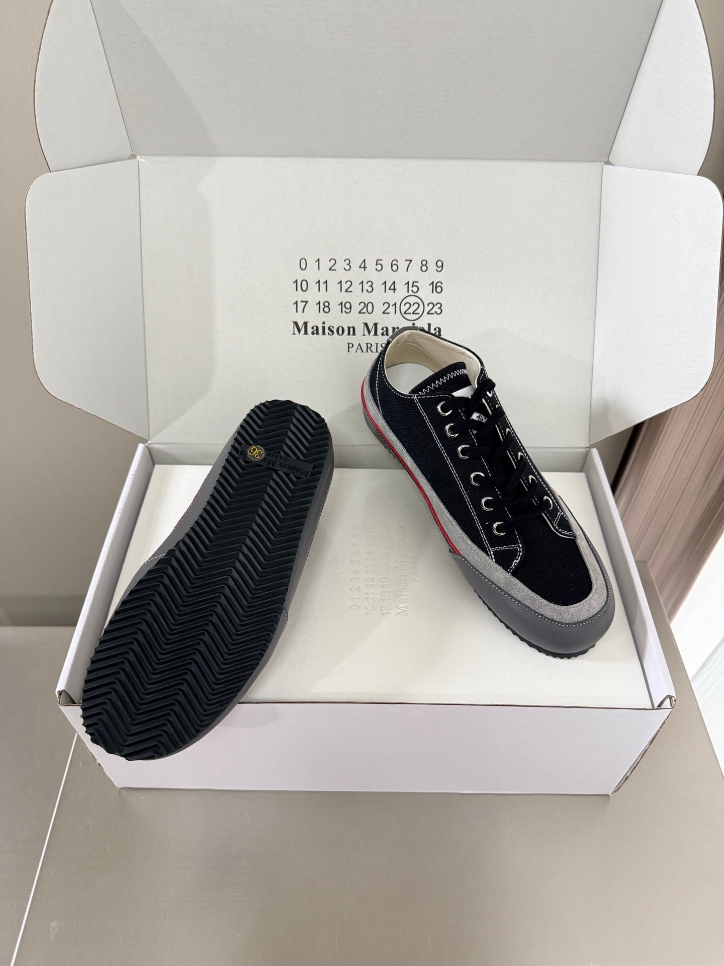 Maison Margiela Traveler Sneaker Black Grey Suede Canvas Sheeepskin 872470