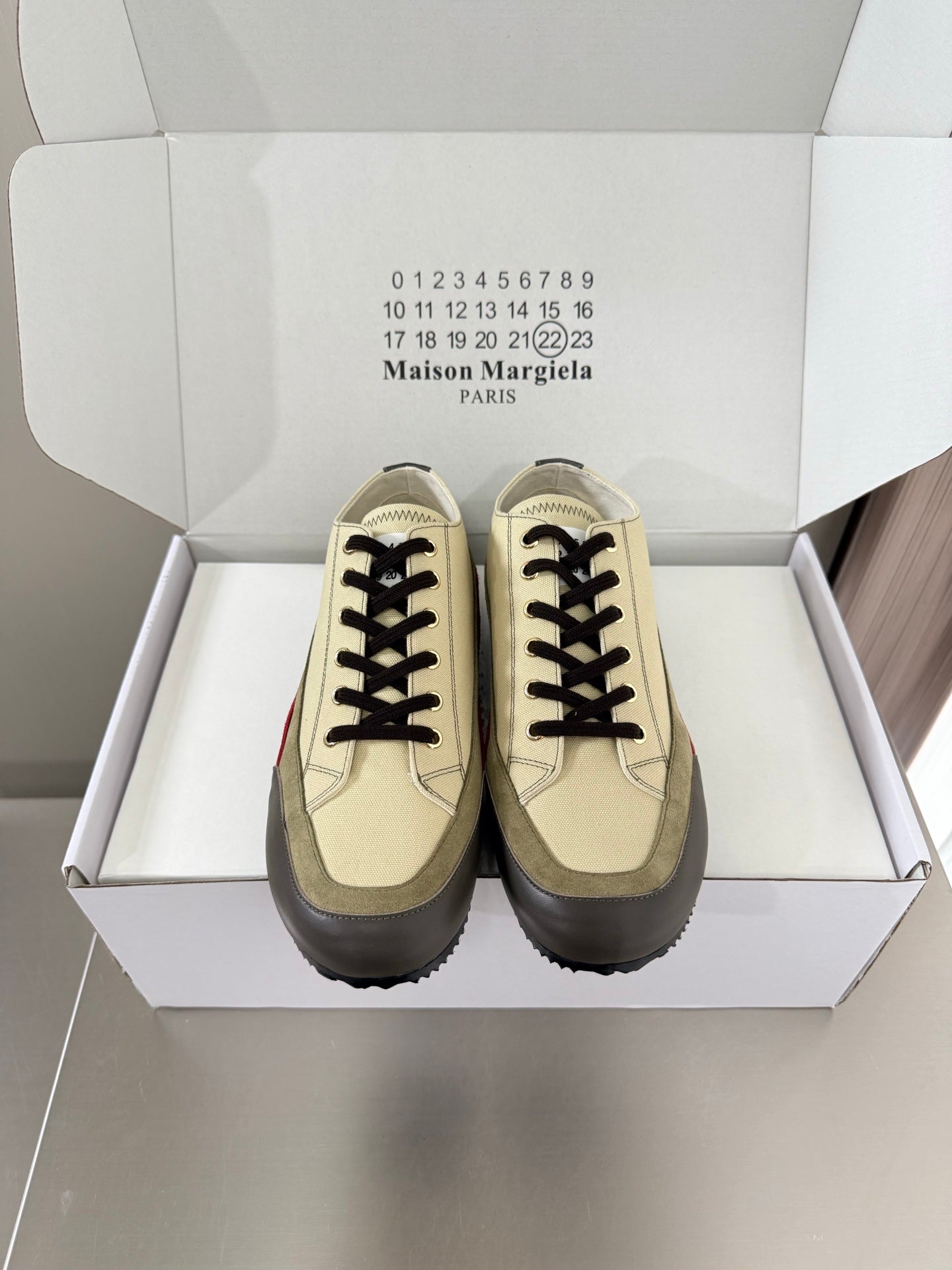 Maison Margiela Traveler Sneaker Khaki Olive Canvas Sheeepskin 872469