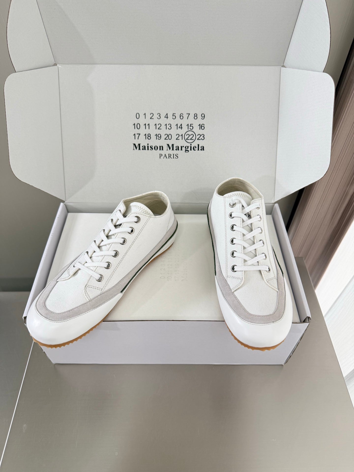 Maison Margiela Traveler Sneaker White Grey Suede Canvas Sheeepskin 872471