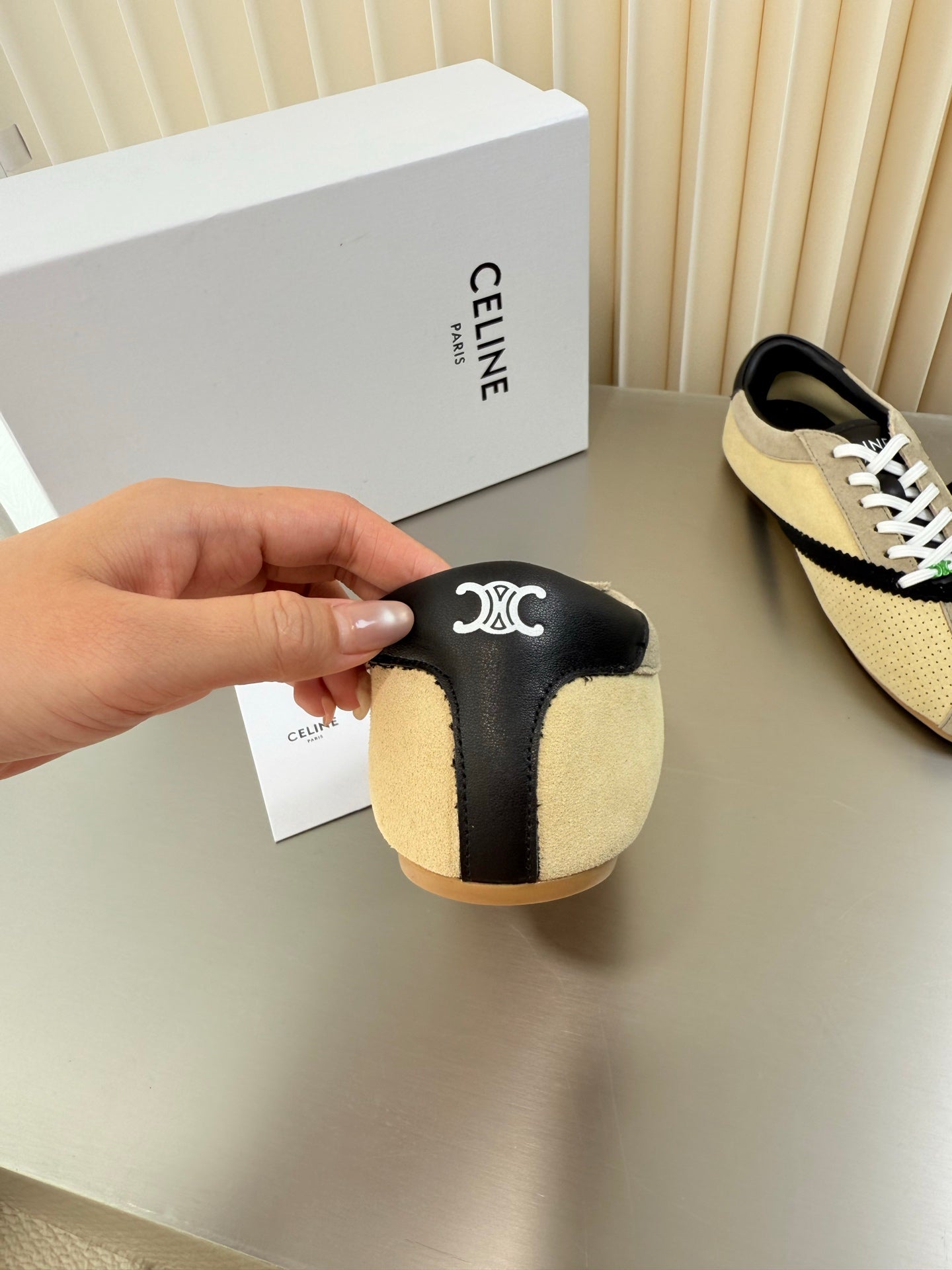 Celine 26 Flat Sneaker Black Cream Leather Suede 989413