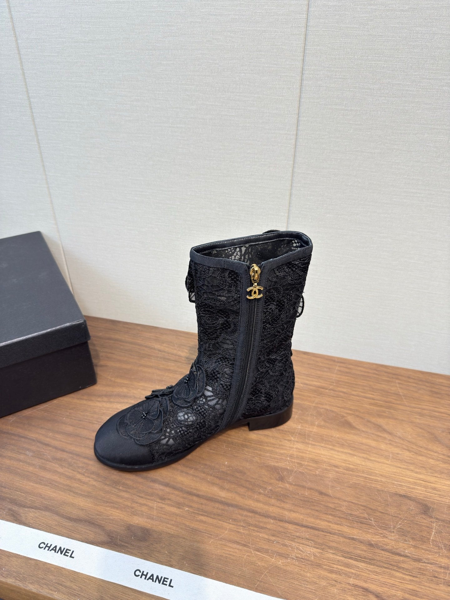 CC 25b Camellia Flower Short Boots 40mm Black Mesh & Frabic 429749