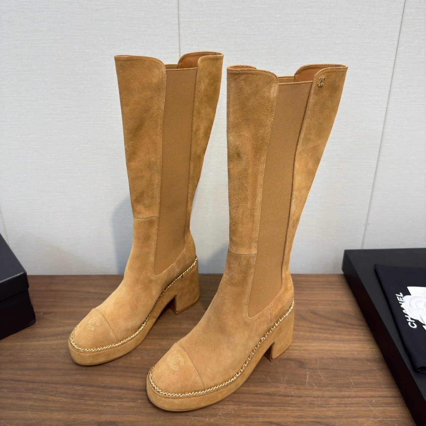 Chanel High Boot Camel Suede 465608