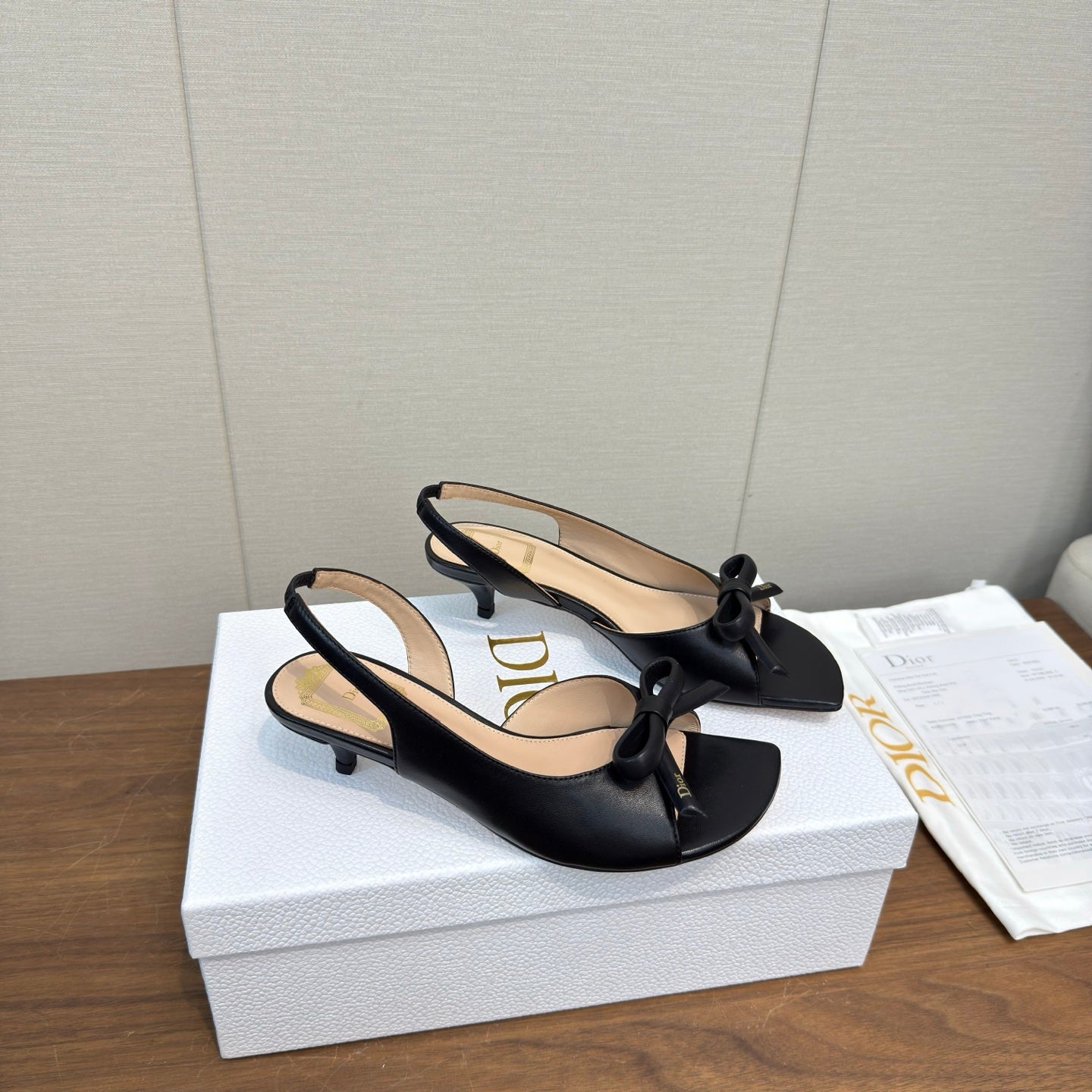 CD 26s Bow Heeled Slingback 1.5cm Black Lambskin 922492