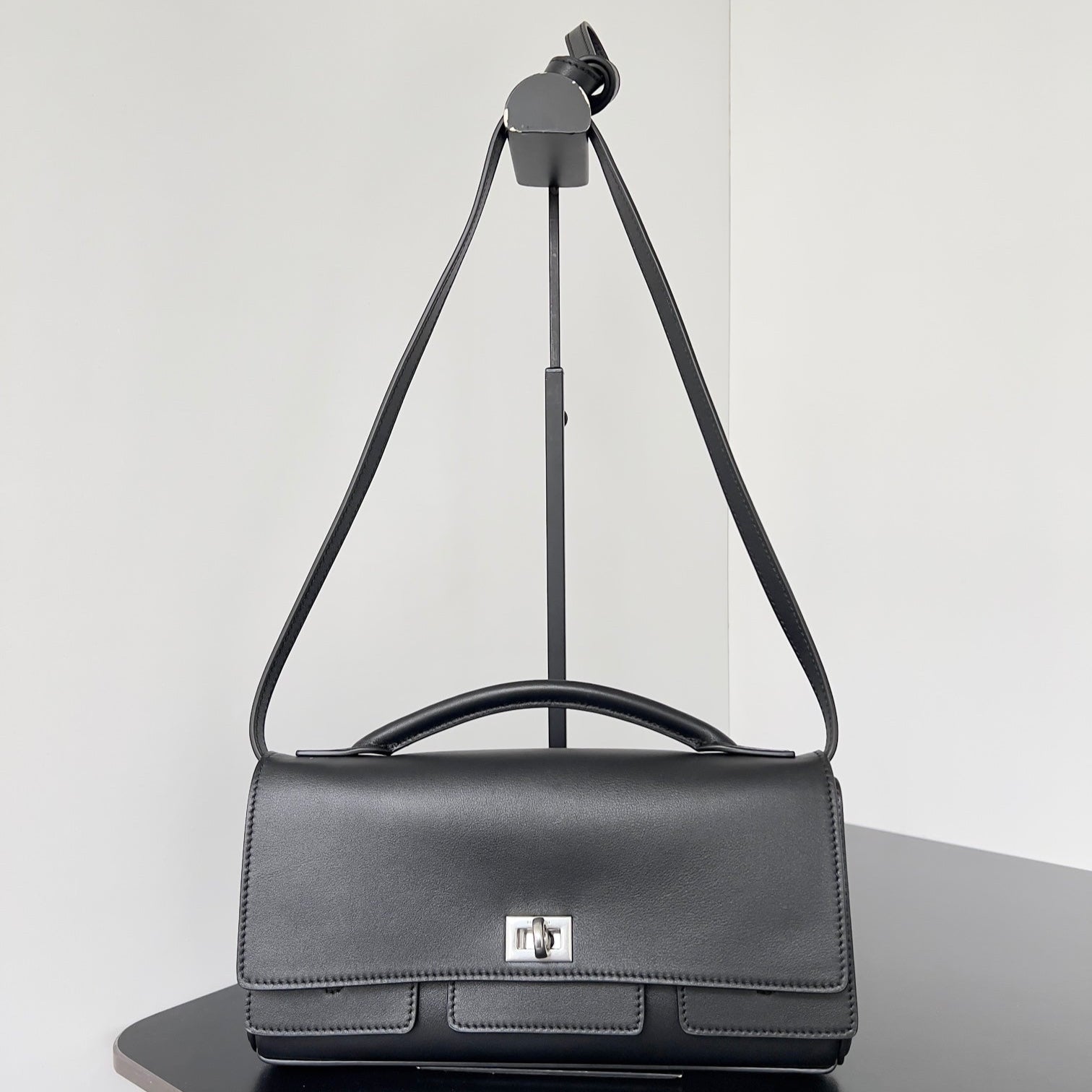 BEL AIR CLUTCH 27 IN BLACK NAPPA LAMBSKIN SILVER HARDWARE