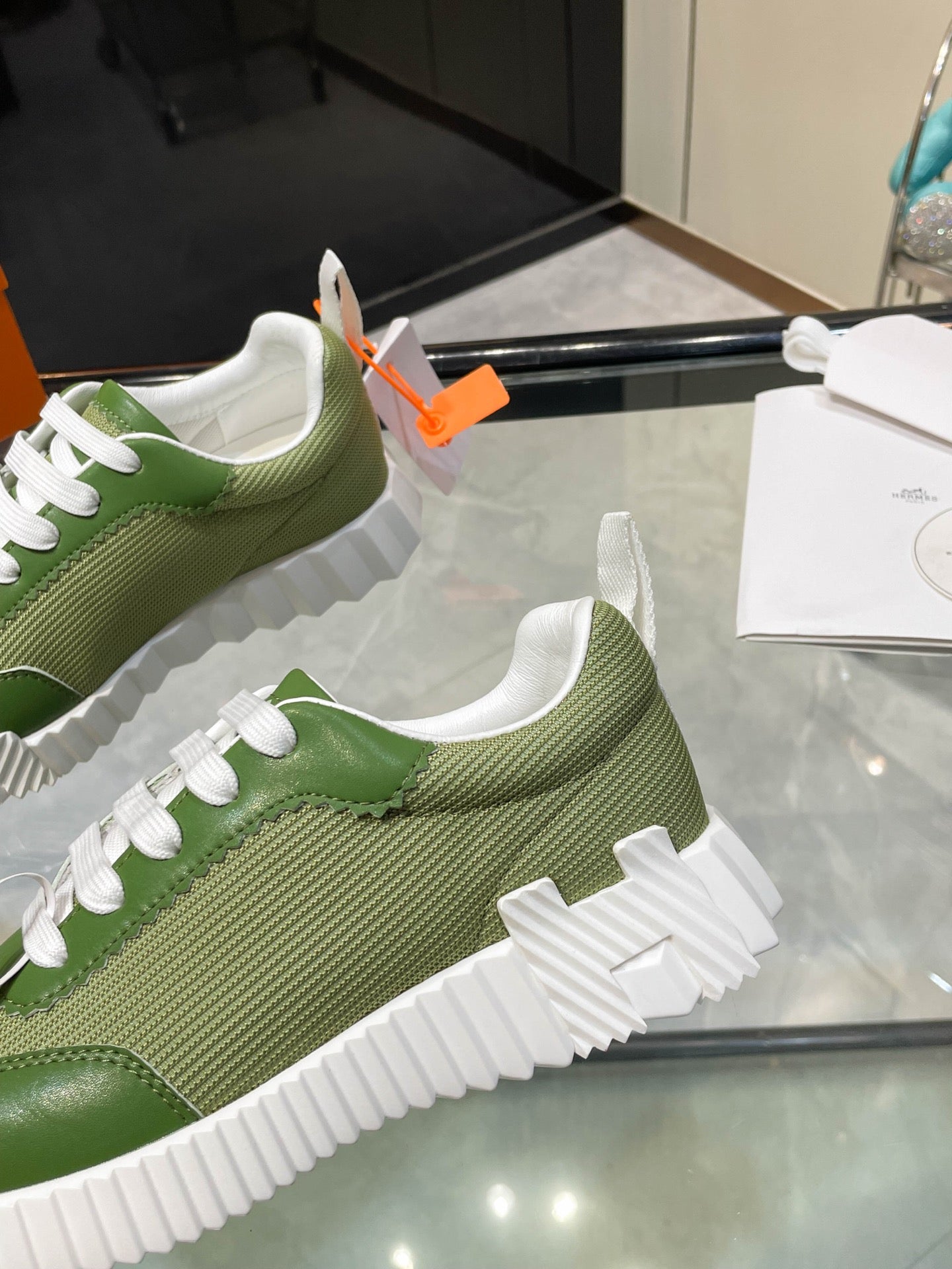 HM Bouncing Sneakers Green Mesh and Sport Goatskin 531342