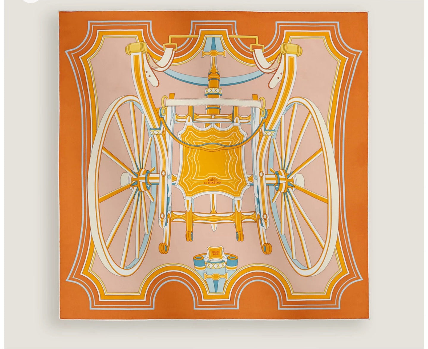 HM Les Roues de Phaeton Scarf 140x140cm Orange Yellow Silk Cashmere 269483